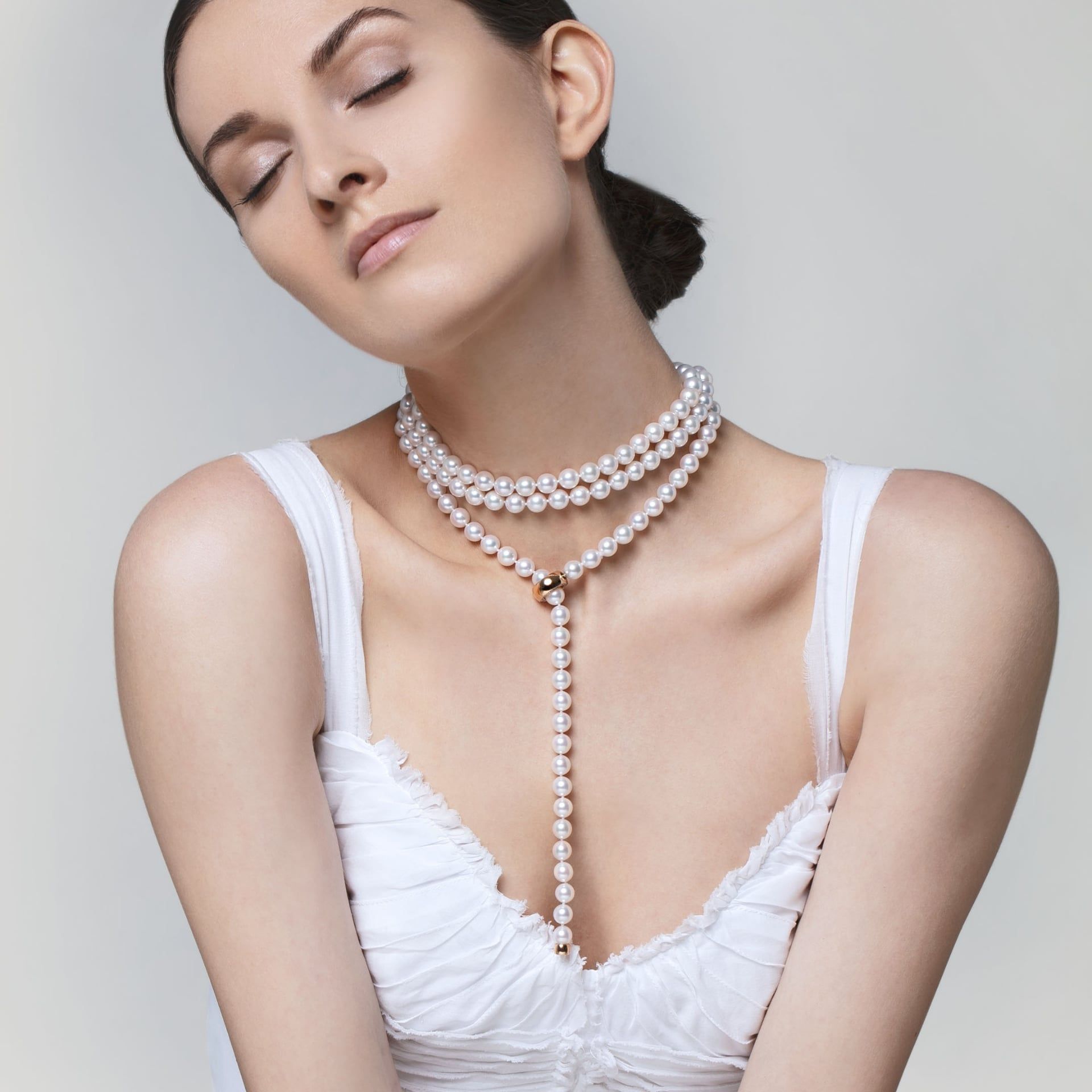 ASTRUA Collana Diva, Perle Akoya, Oro Bianco, Oro Rosa, Diamanti  1459DL-P3.8,5