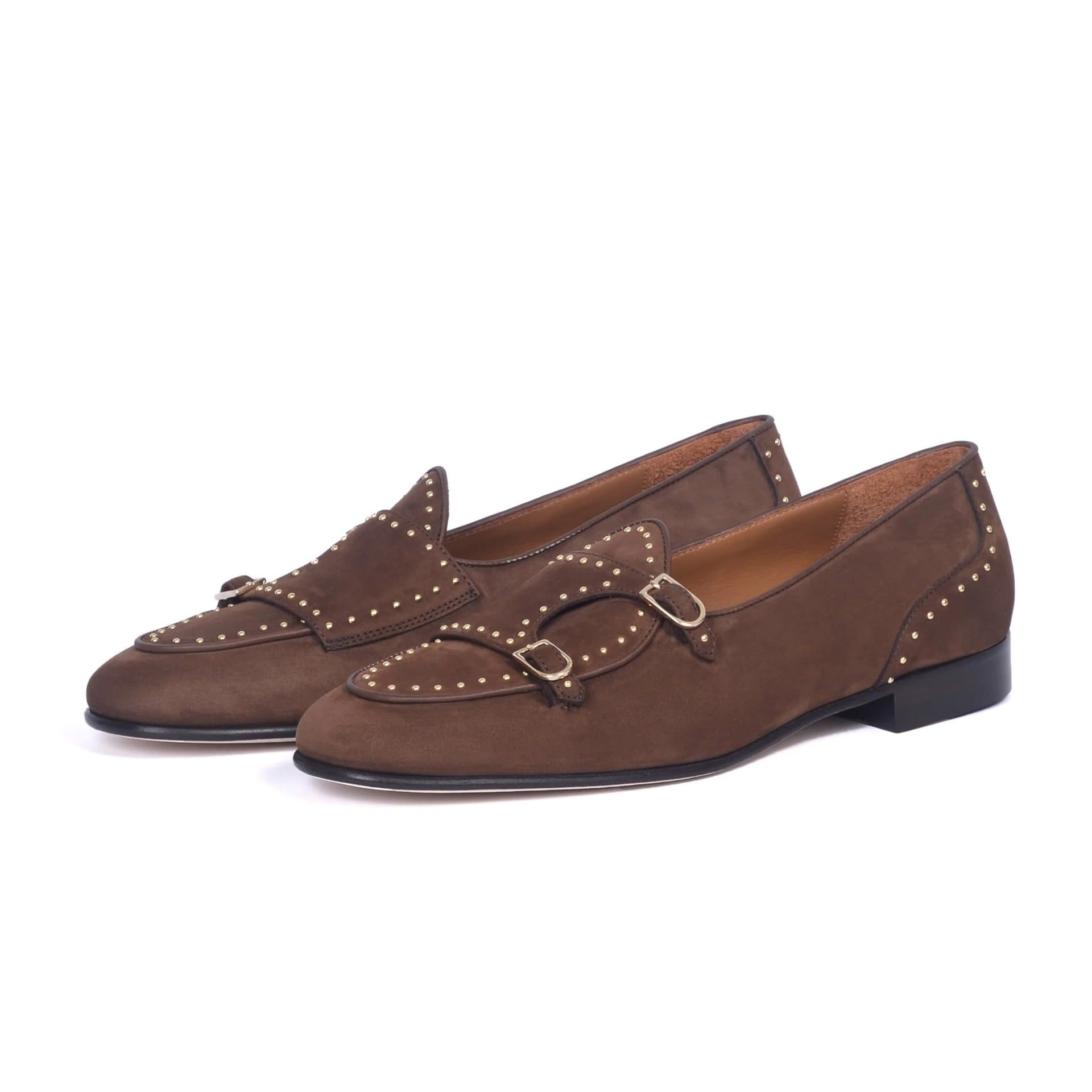 Edhèn Milano Brera Studs - Scarpa Doppia Fibbia Nabuk Marrone  ALB099NABBTDM