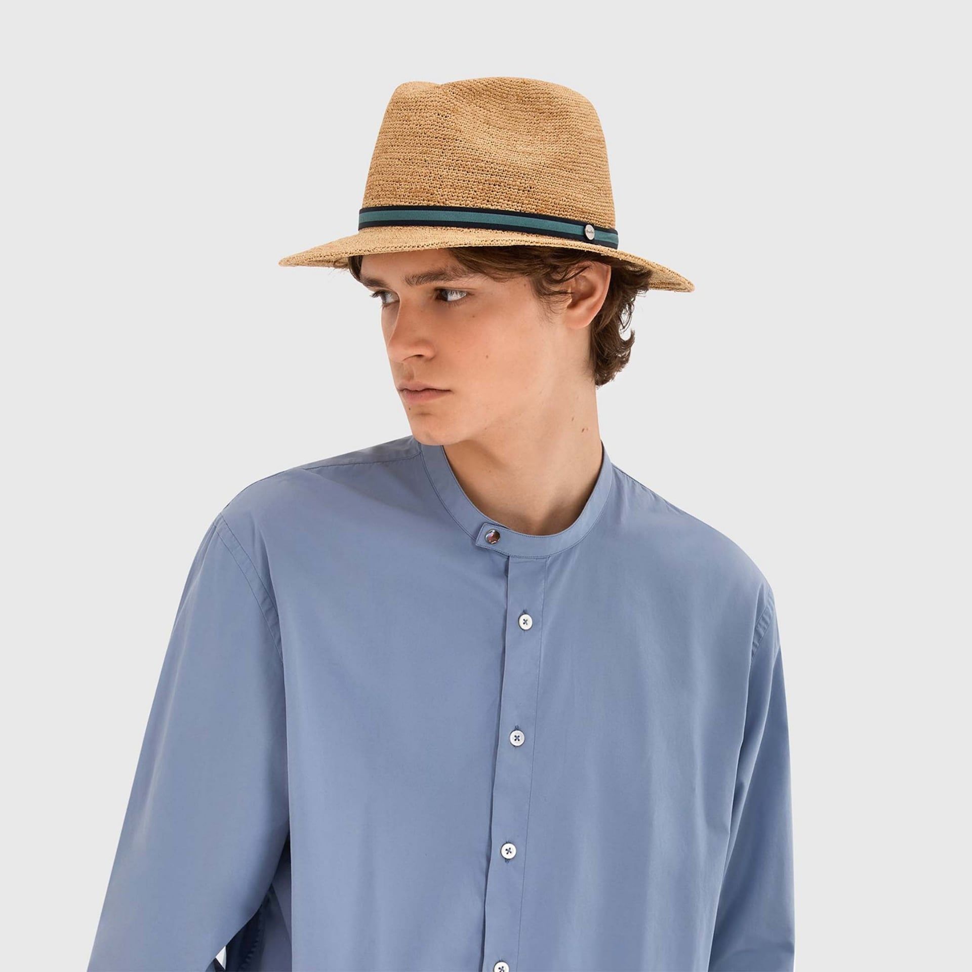 BORSALINO Cappello Argentina Rafia Crochet Fine Cinta Turchino  141165-7141