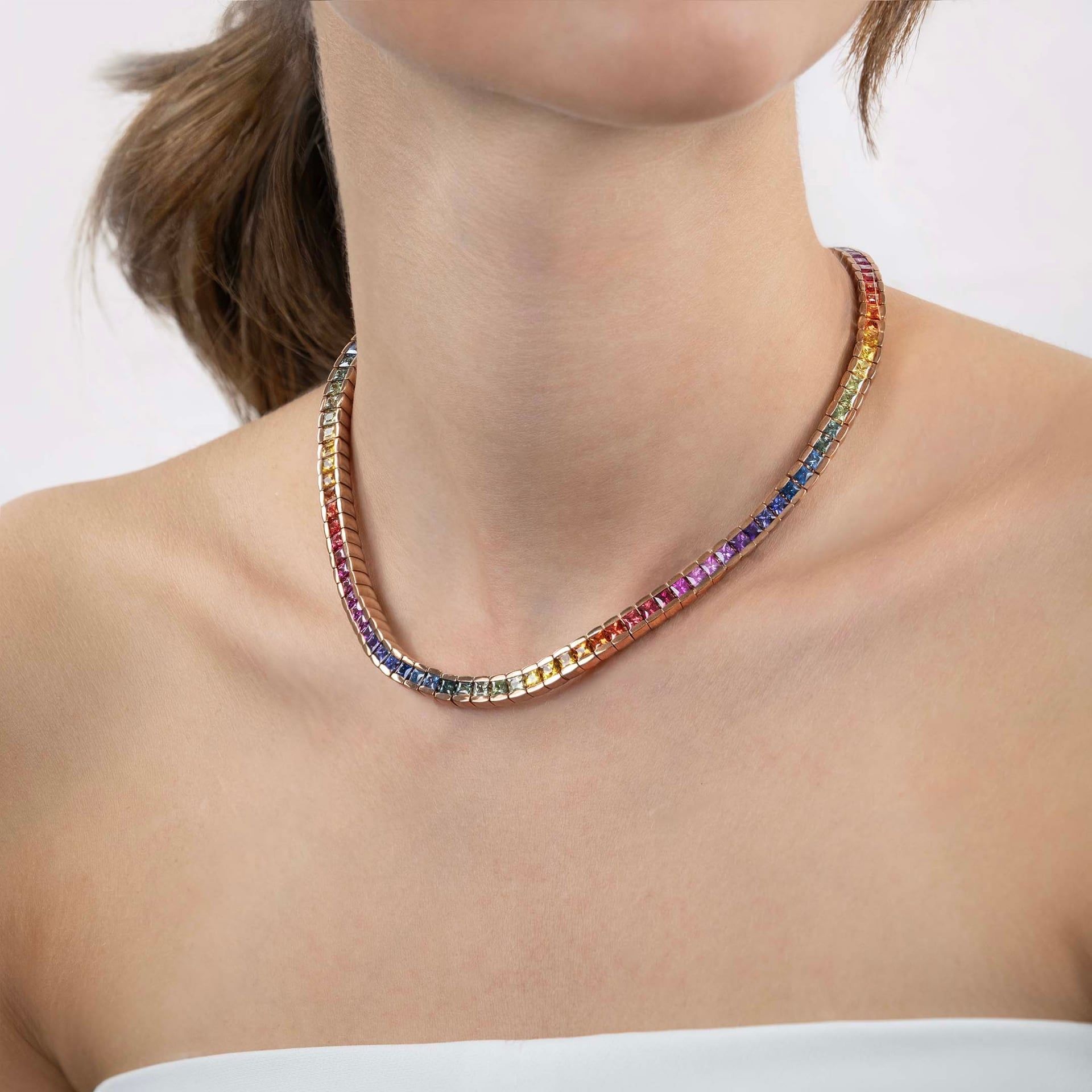 ASTRUA Collana Petali, Oro Rosa, Zaffiri  PE69KT11P.3