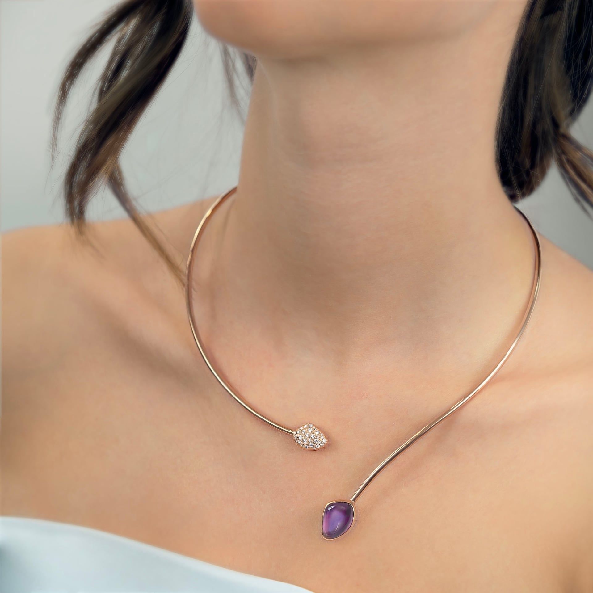 ASTRUA Collana Mykonos, Oro Rosa, Ametista, Diamanti  MI6CNL5PDCAM