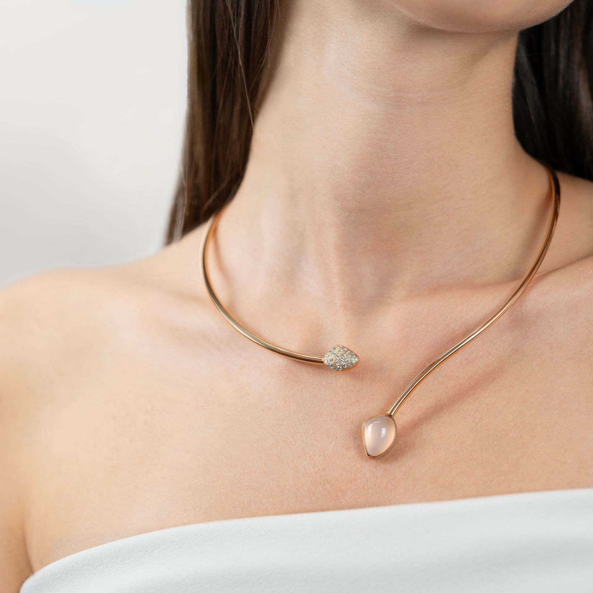 ASTRUA Collana Mykonos, Oro Rosa, Quarzo, Diamanti  MI65CNLPDCQR