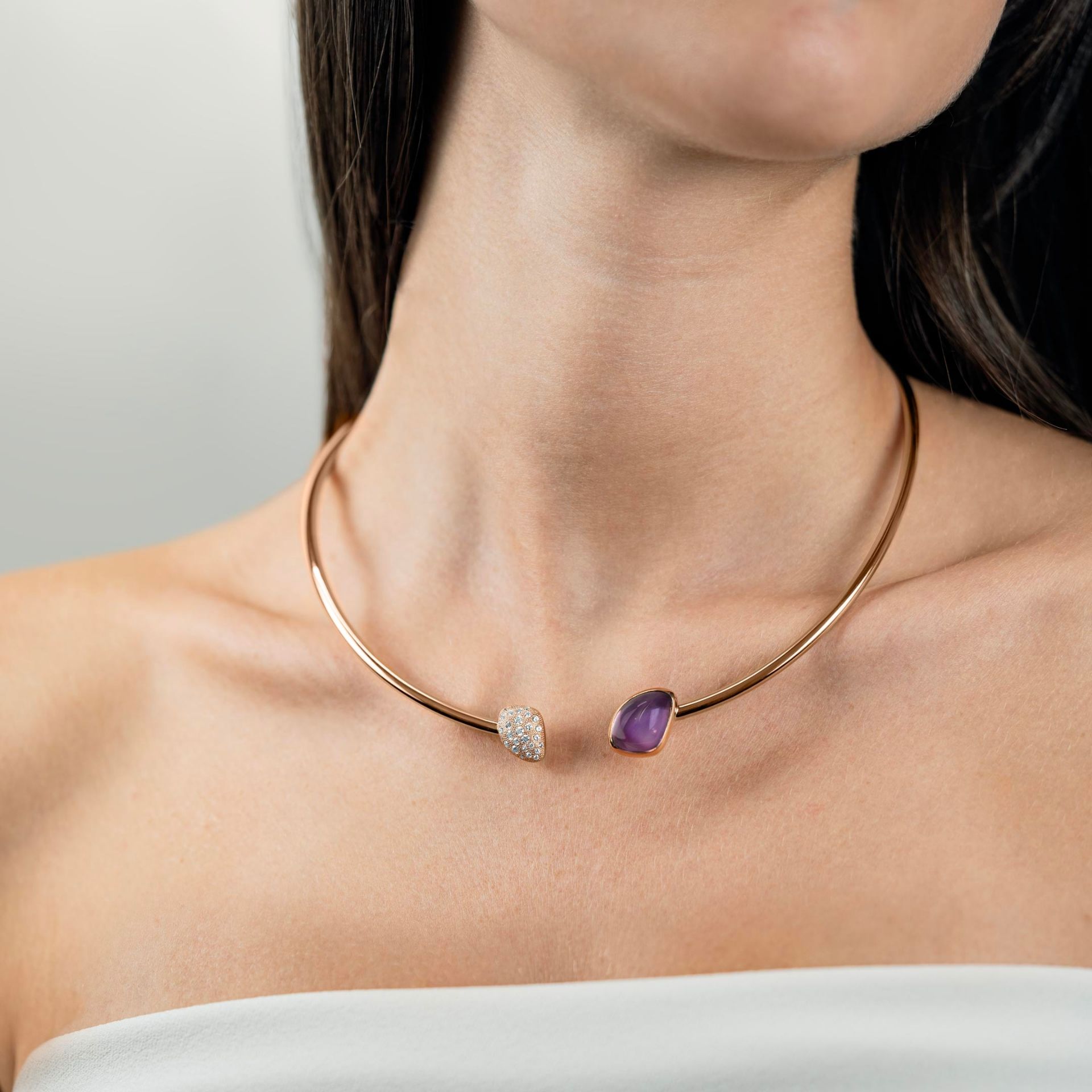 ASTRUA Collana Mykonos, Oro Rosa, Ametista, Diamanti MI6CN5PDCAM