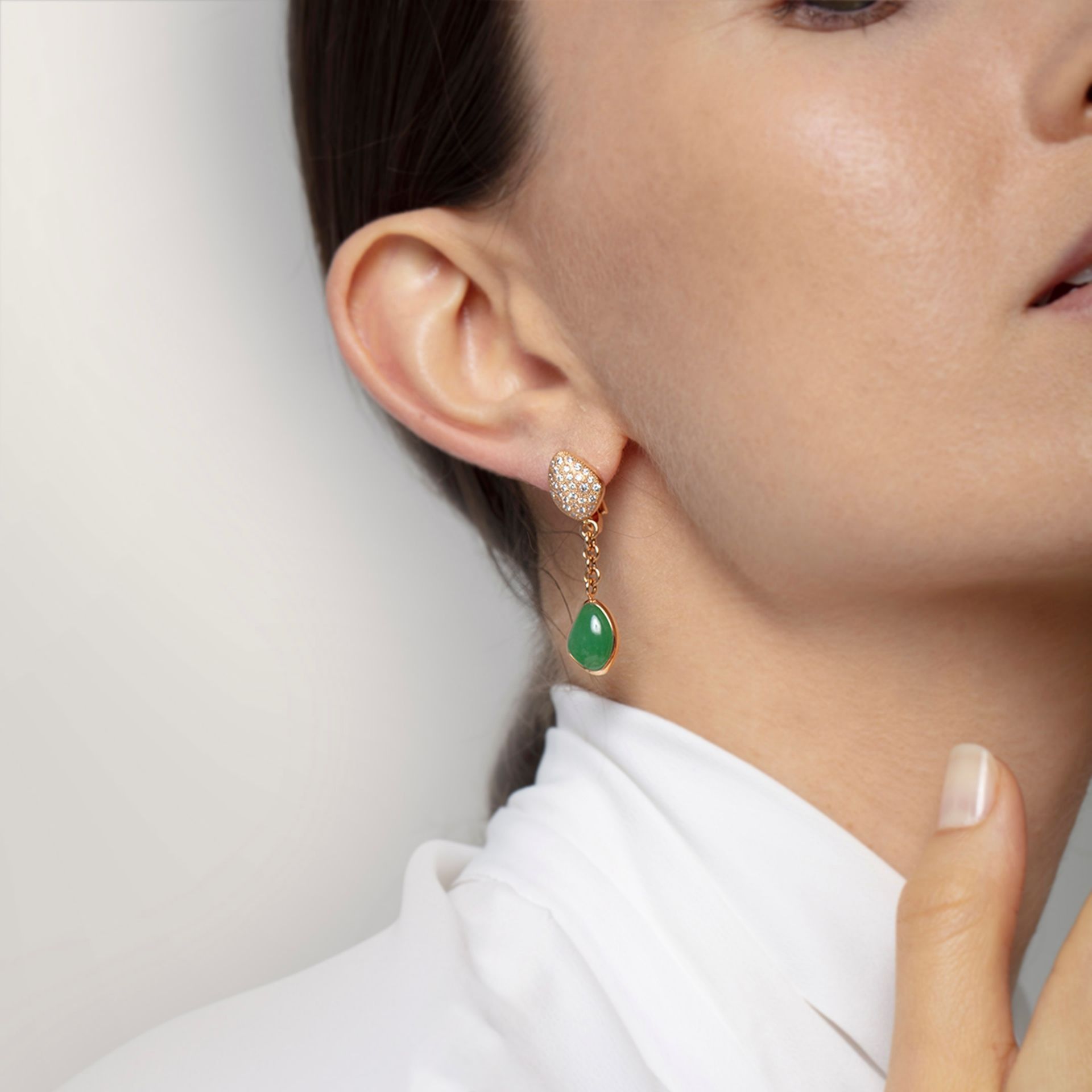 ASTRUA Orecchini Mykonos, Oro Rosa, Diamanti, Giada  MI25PDBCGVEC.XSM