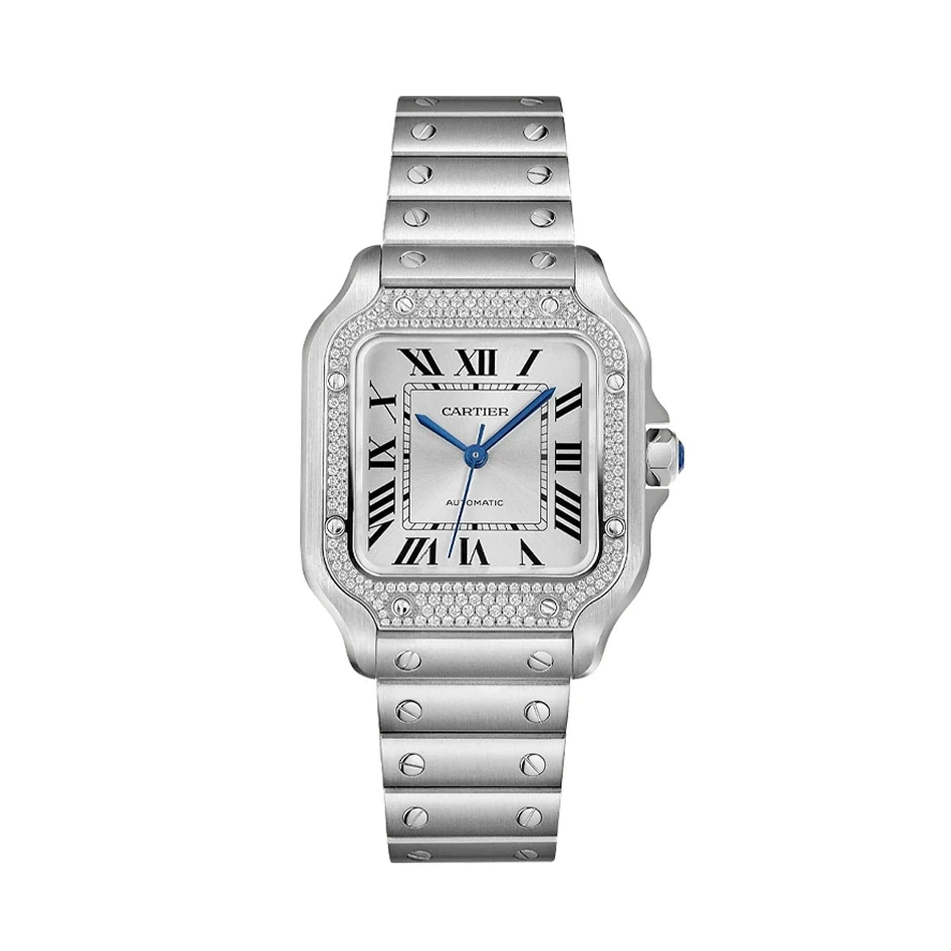 CARTIER Santos De Cartier Modello Medio, Automatico, Acciaio, Diamanti 35.1  MM W4SA0005