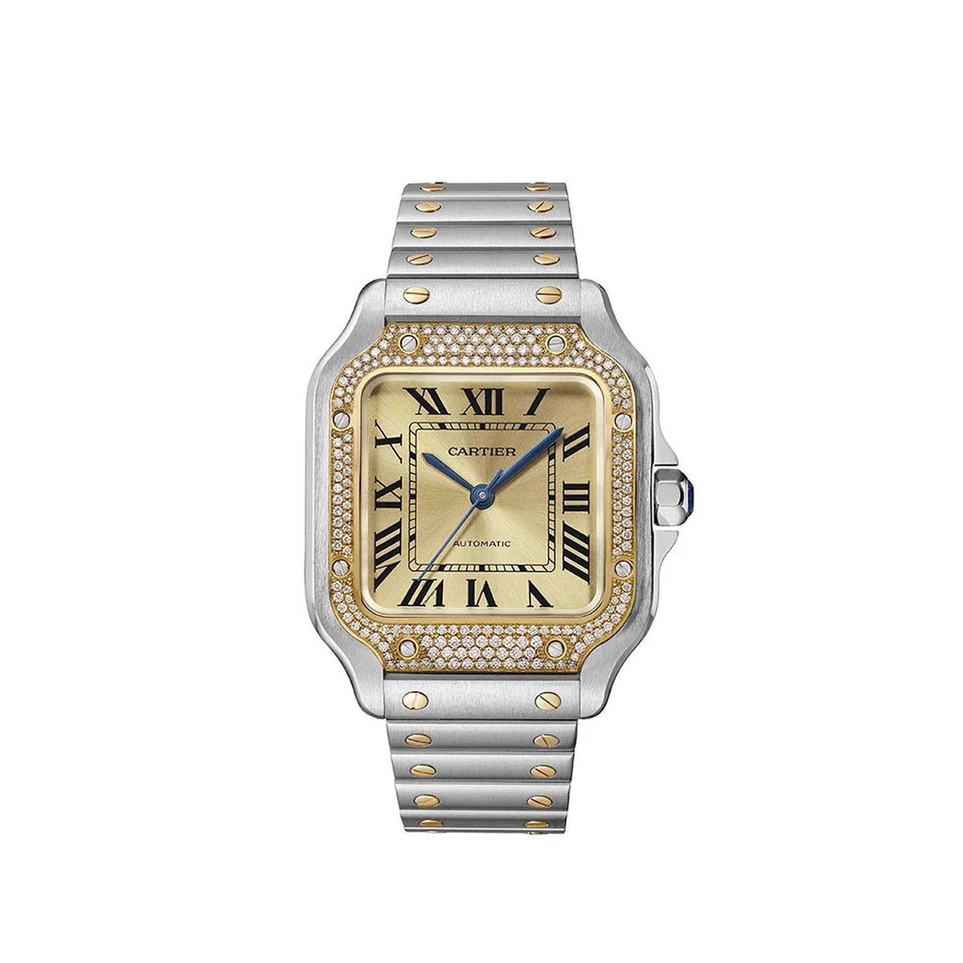 CARTIER Santos De Cartier Modello Medio, Oro Giallo e Acciaio, Diamanti 35 MM W3SA0007
