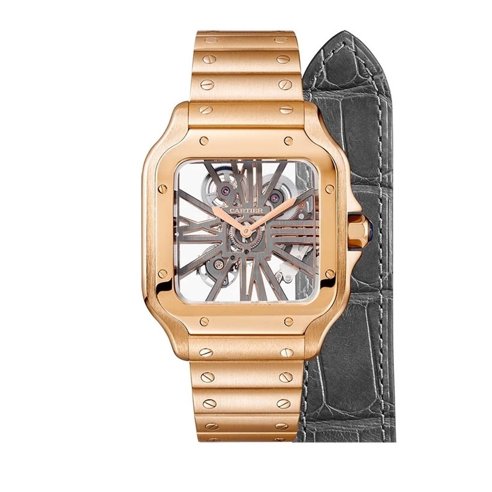 CARTIER Santos De Cartier Scheletrato Modello Grande, Oro Rosa 39,7 MM WHSA0016