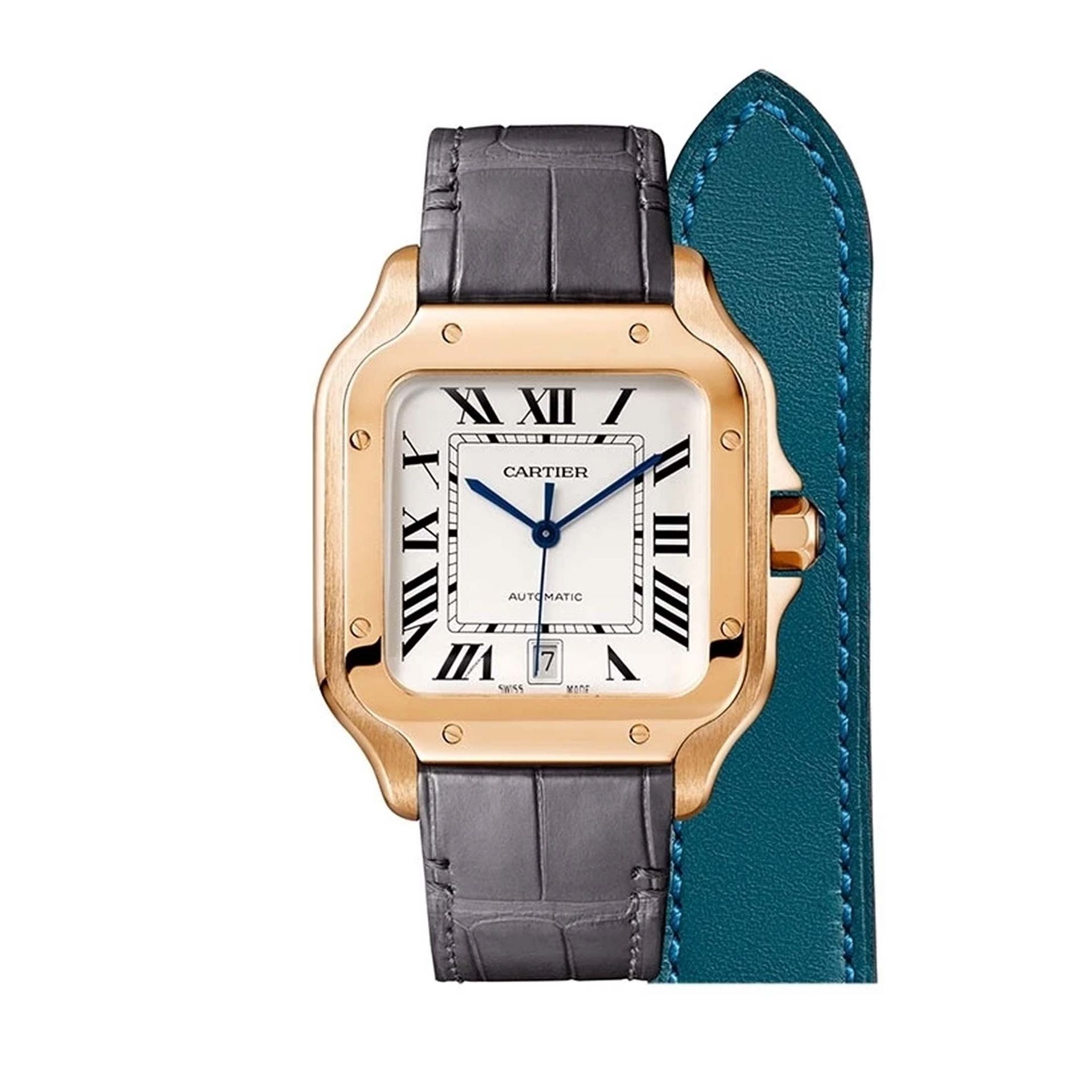 CARTIER Santos De Cartier Modello Grande, Oro Rosa, Pelle 39.8 MM WGSA0019