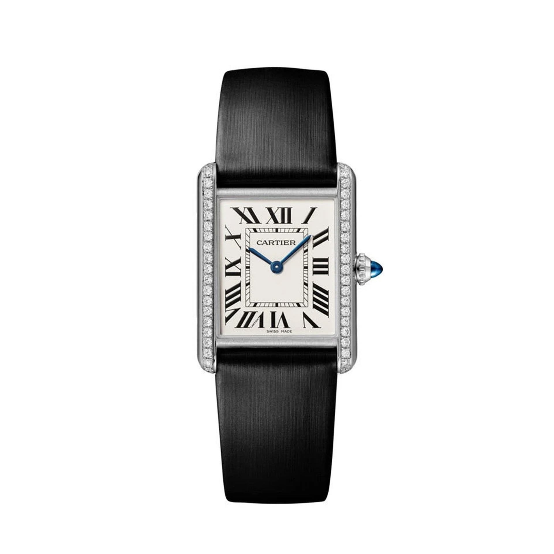 CARTIER Tank Must De Cartier Modello Grande, Acciaio, Diamanti, Pelle 33,7 x 25,5 MM W4TA0017