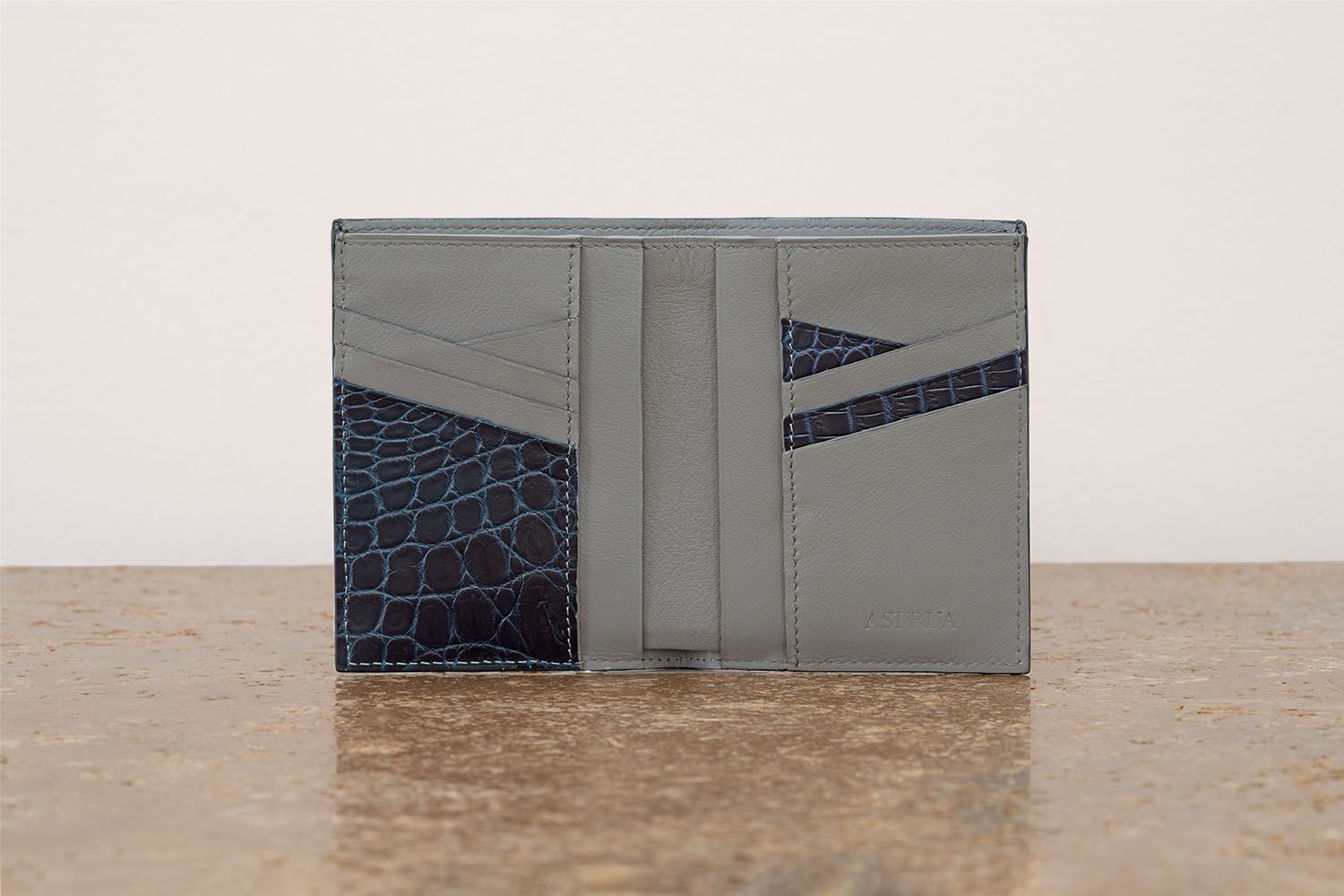 ASTRUA Creazioni Portafoglio Verticale Coccodrillo Opaco Notte Int. Graphite Dett. Coccodrillo  PV1AO83-P410/M