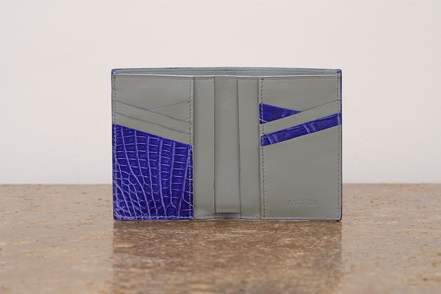 ASTRUA Creazioni Portafoglio Verticale Coccodrillo Lucido Bluette Int. Graphite Dett. Coccodrillo  PV1ALL35-P410/M