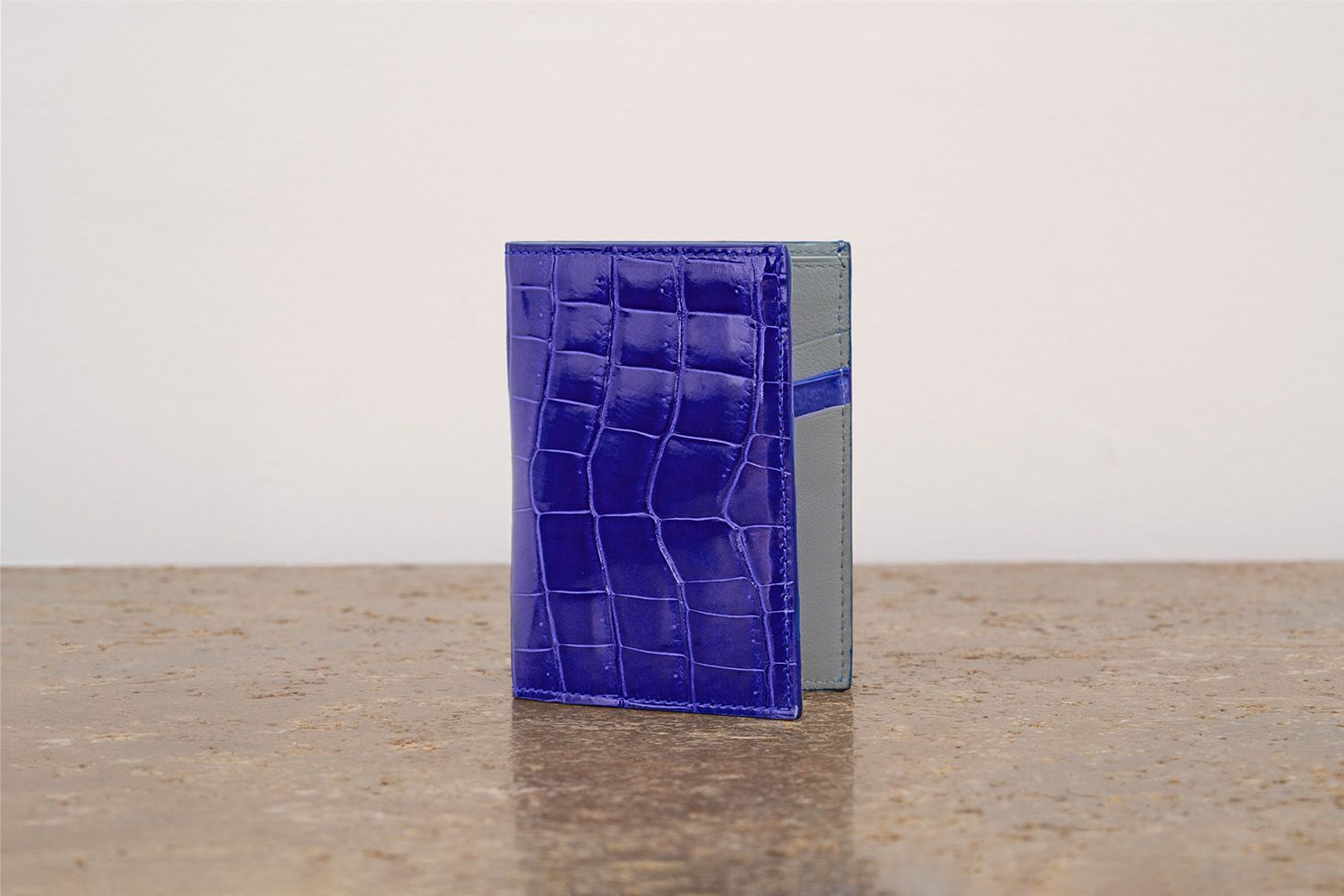 ASTRUA Creazioni Portafoglio Verticale Coccodrillo Lucido Bluette Int. Graphite Dett. Coccodrillo  PV1ALL35-P410/M