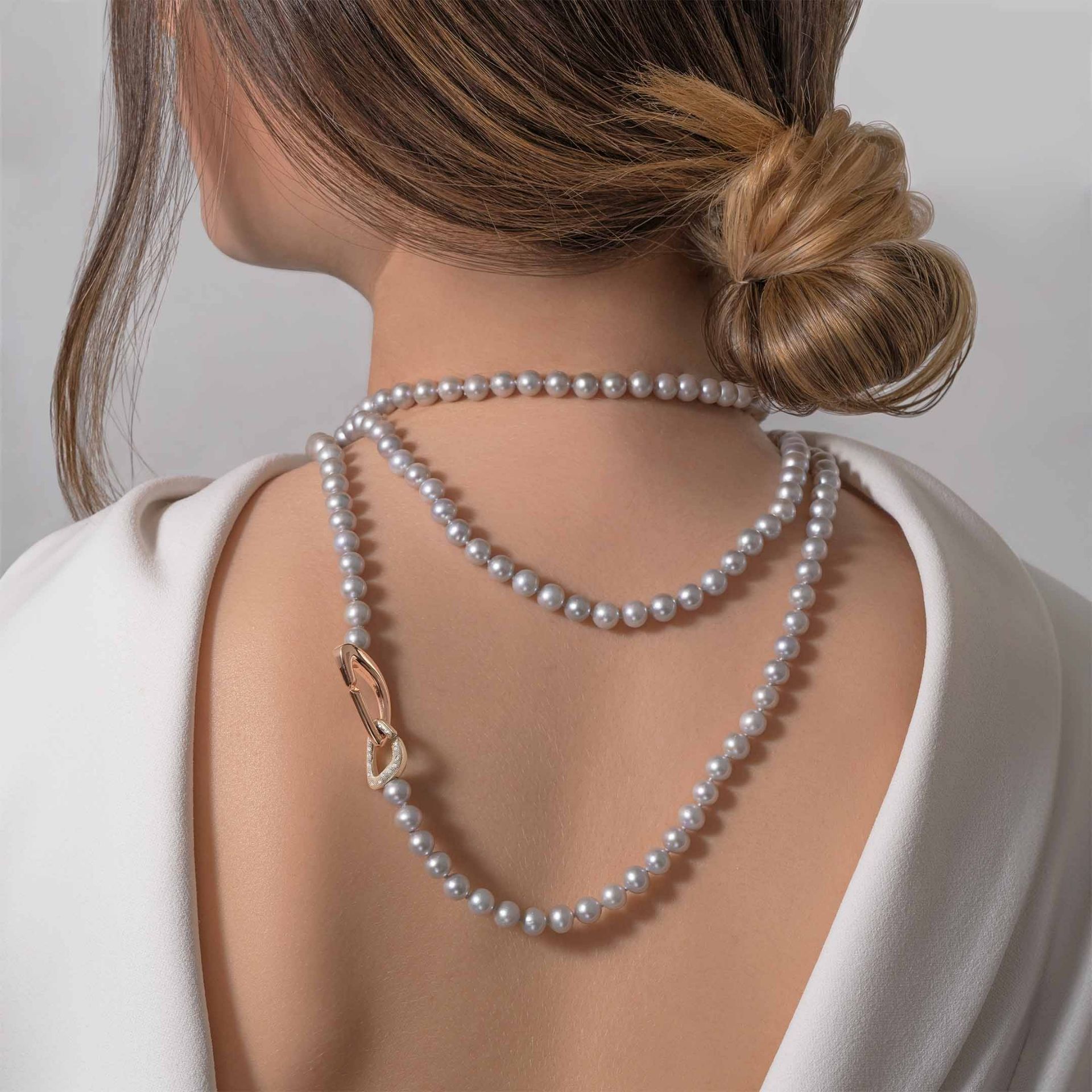ASTRUA Collana Diva, Perle Freshwater, Oro Rosa e Oro Bianco  DI6599KTPD.P3PFWG7-7,5