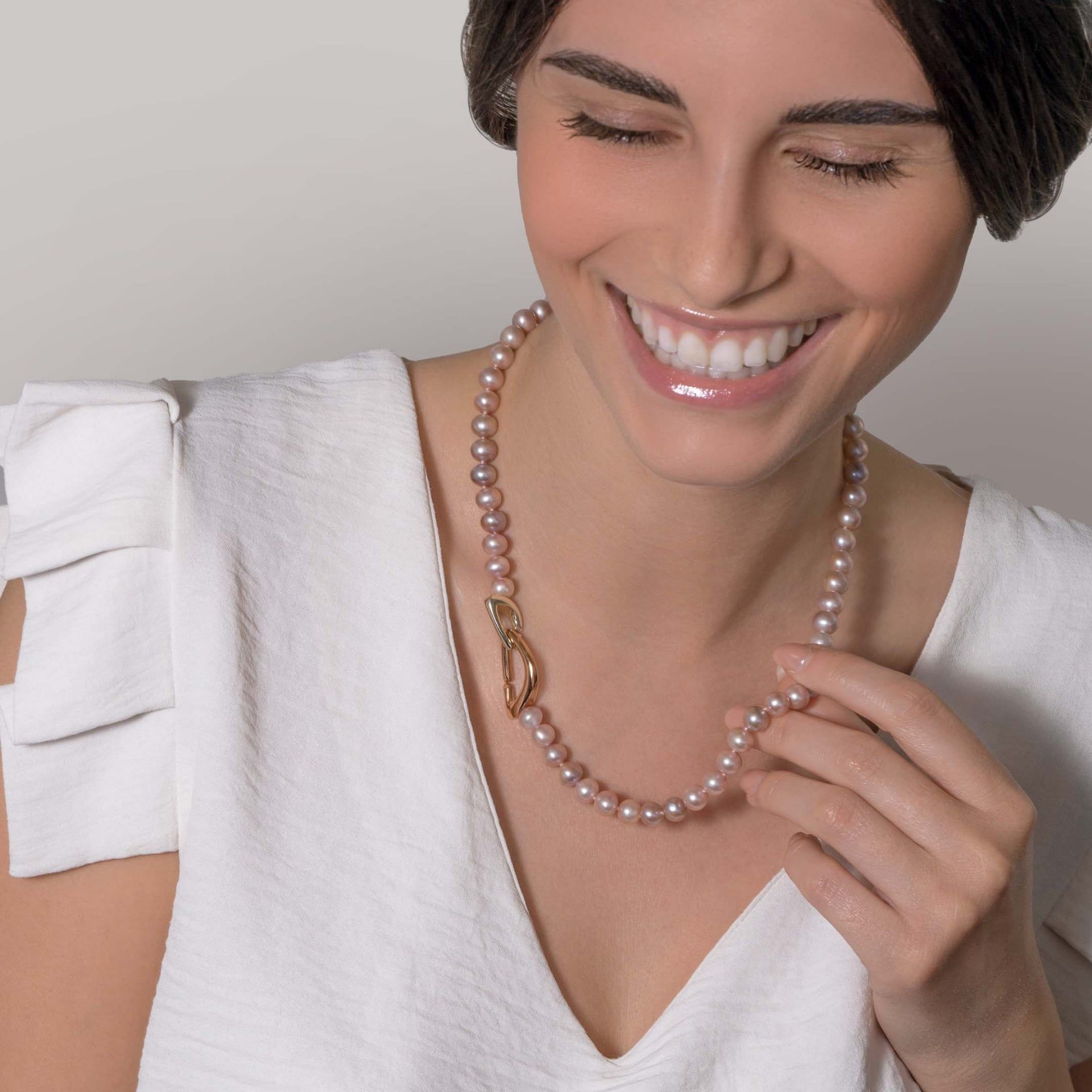 ASTRUA Collana Diva, Perle Freshwater, Oro Rosa e Oro Bianco  DI6599KT-PFWV7-7,5