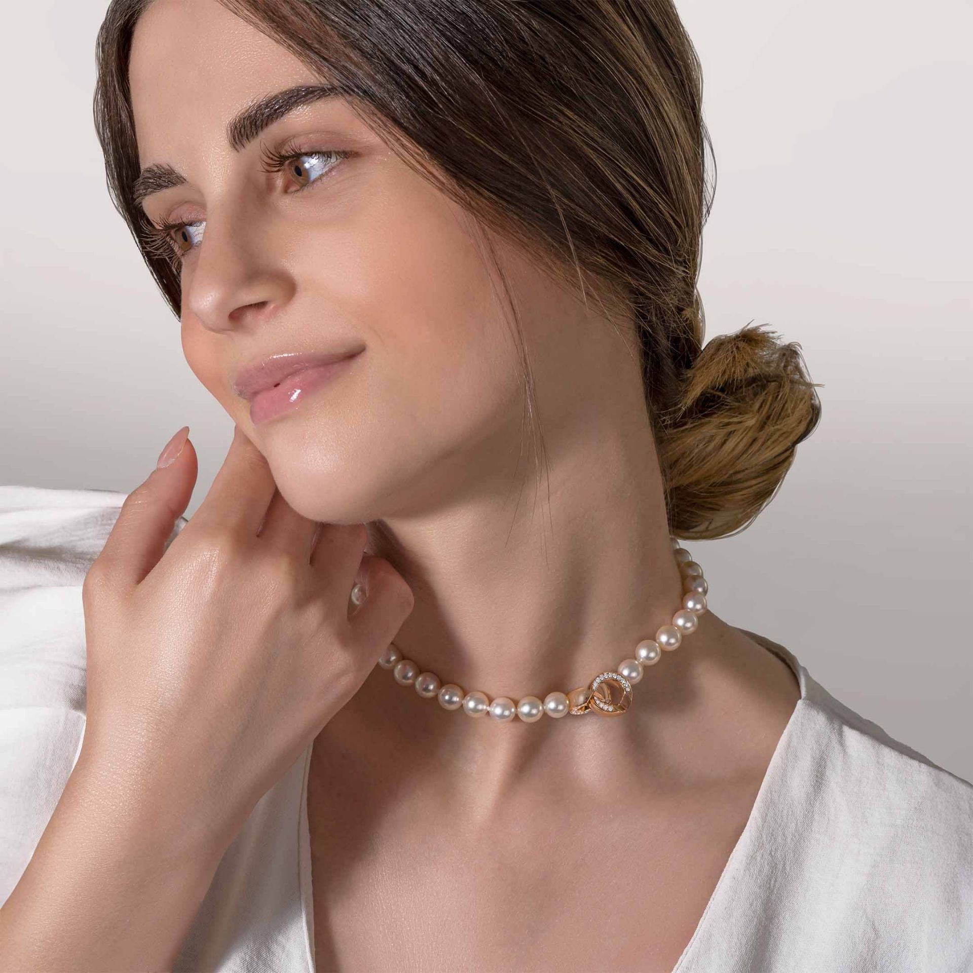 ASTRUA Collana Diva, Perle Akoya, Oro Rosa, Diamanti DI65DL2C-PAK8-8,5