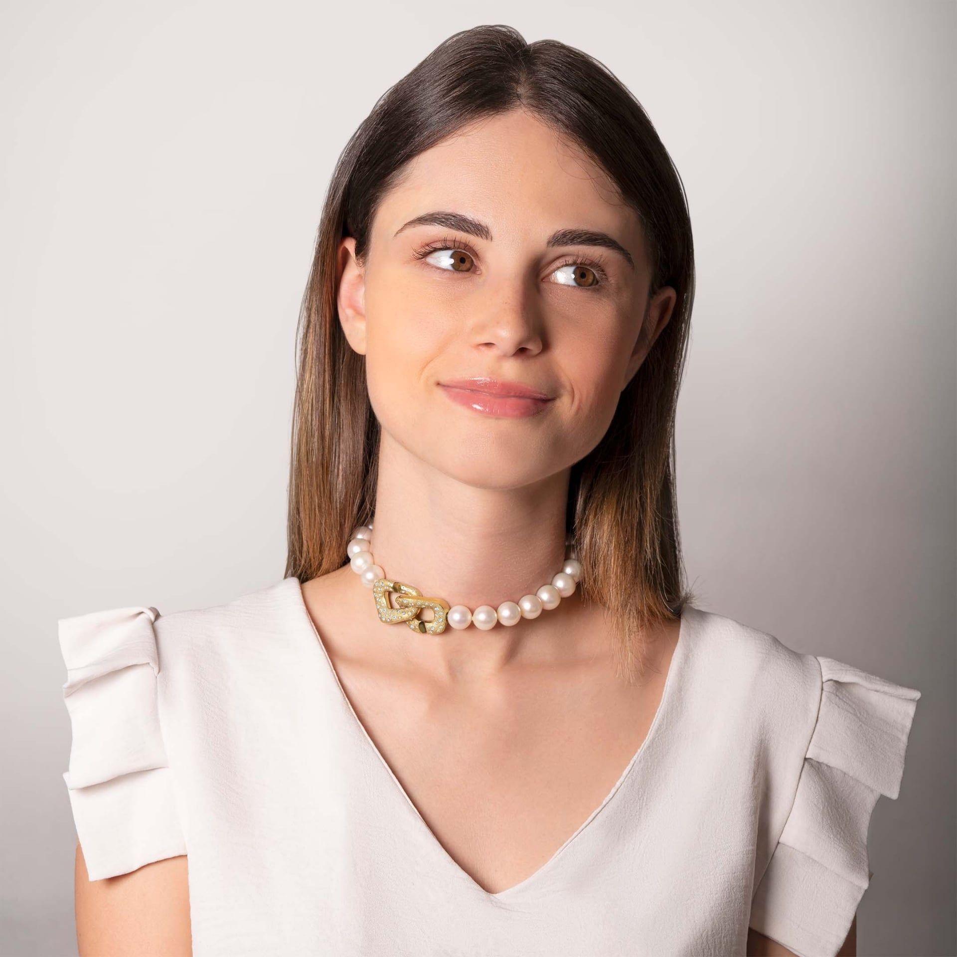 ASTRUA Collana Diva, Perle Freshwater, Oro Giallo Pavè  DI689KTGROPAUSCH12-14