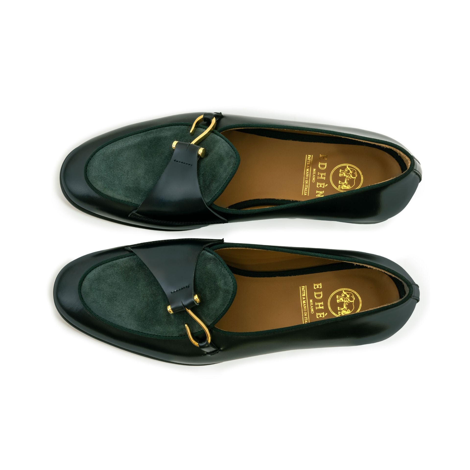 EDHÈN MILANO Comporta - Scarpa Con Fibbia Pelle e Nabuk Verde  COMPABBRGRNCAMGRN