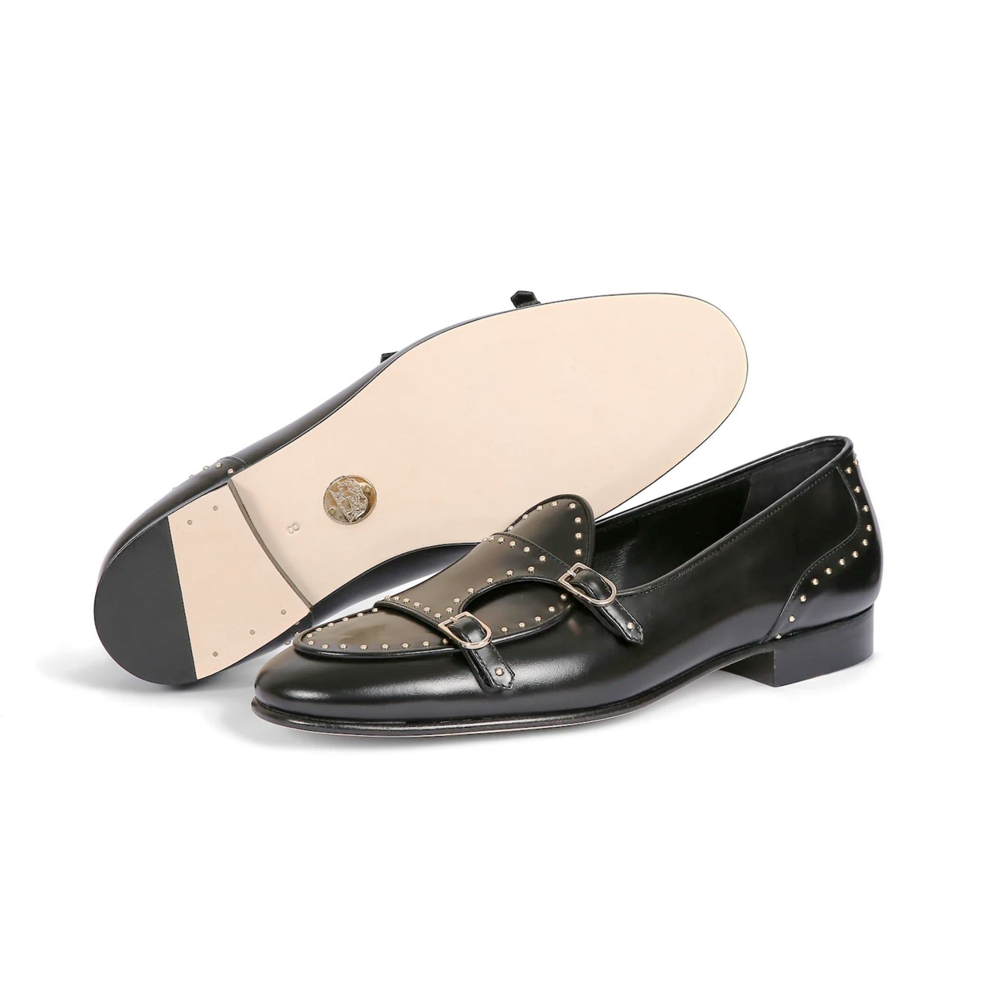 EDHÈN MILANO Brera Studs - Scarpa Doppia Fibbia Pelle Nera  ALB099BTUDBLK