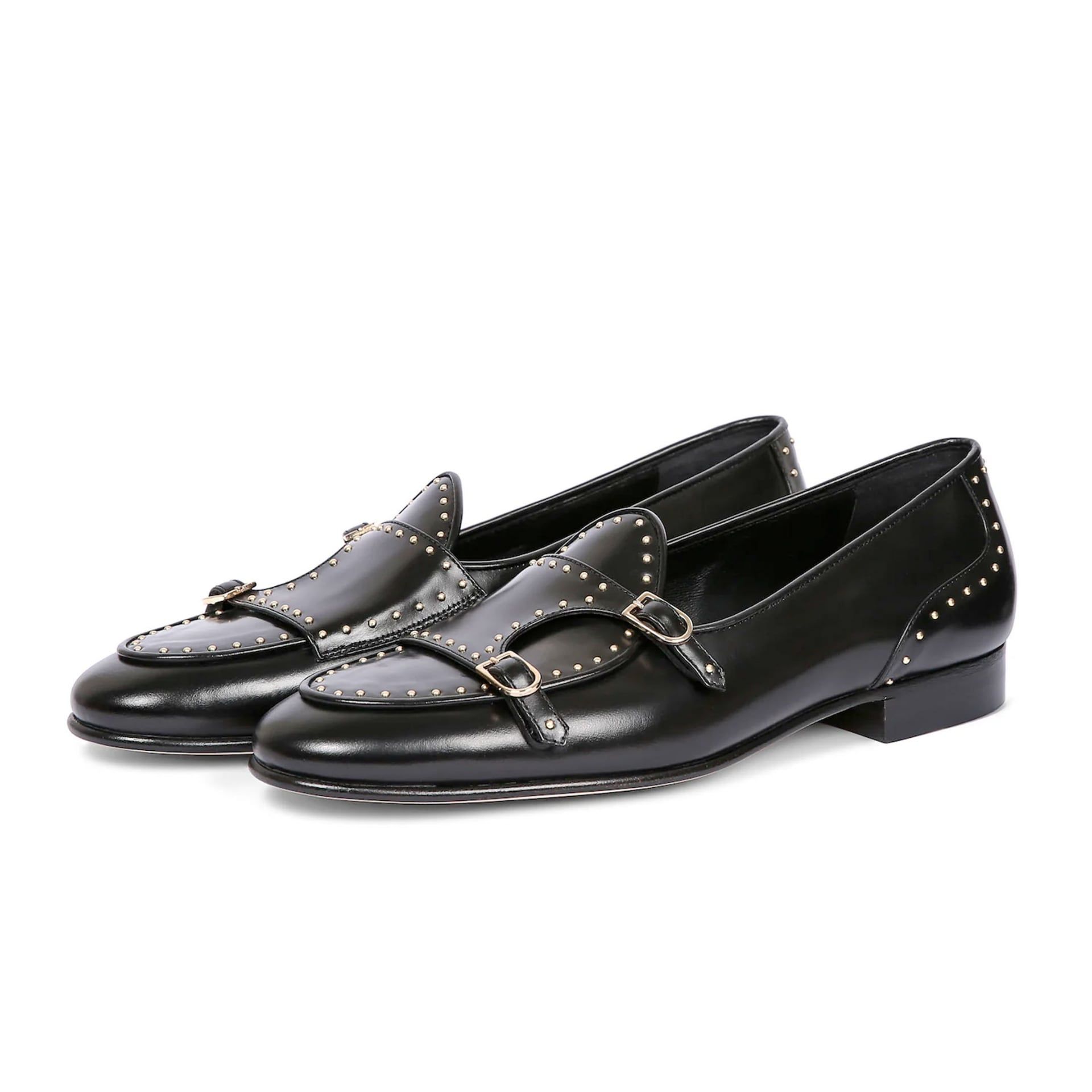 EDHÈN MILANO Brera Studs - Scarpa Doppia Fibbia Pelle Nera  ALB099BTUDBLK
