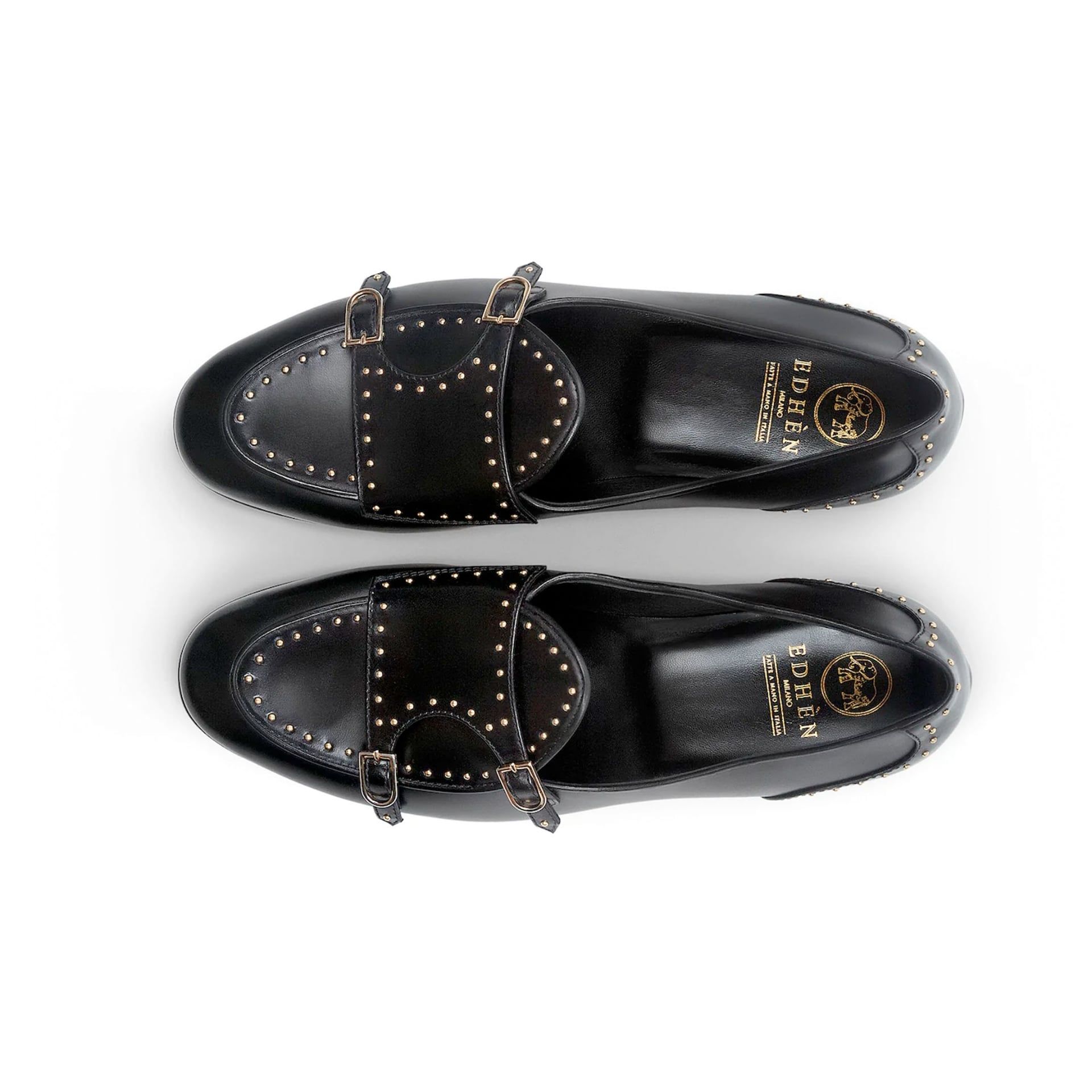 EDHÈN MILANO Brera Studs - Scarpa Doppia Fibbia Pelle Nera  ALB099BTUDBLK