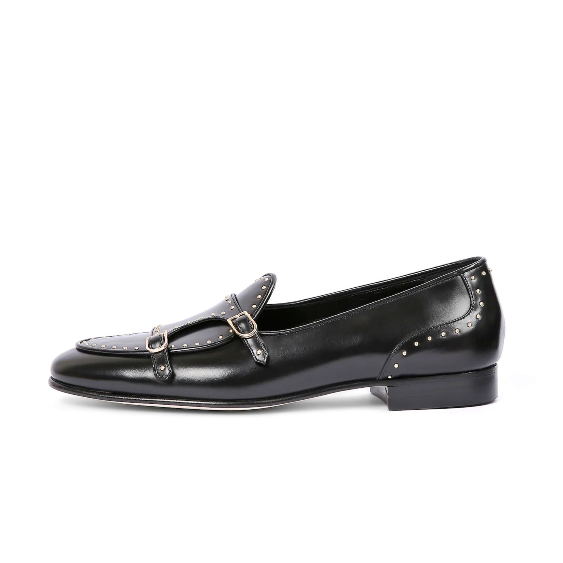 EDHÈN MILANO Brera Studs - Scarpa Doppia Fibbia Pelle Nera  ALB099BTUDBLK