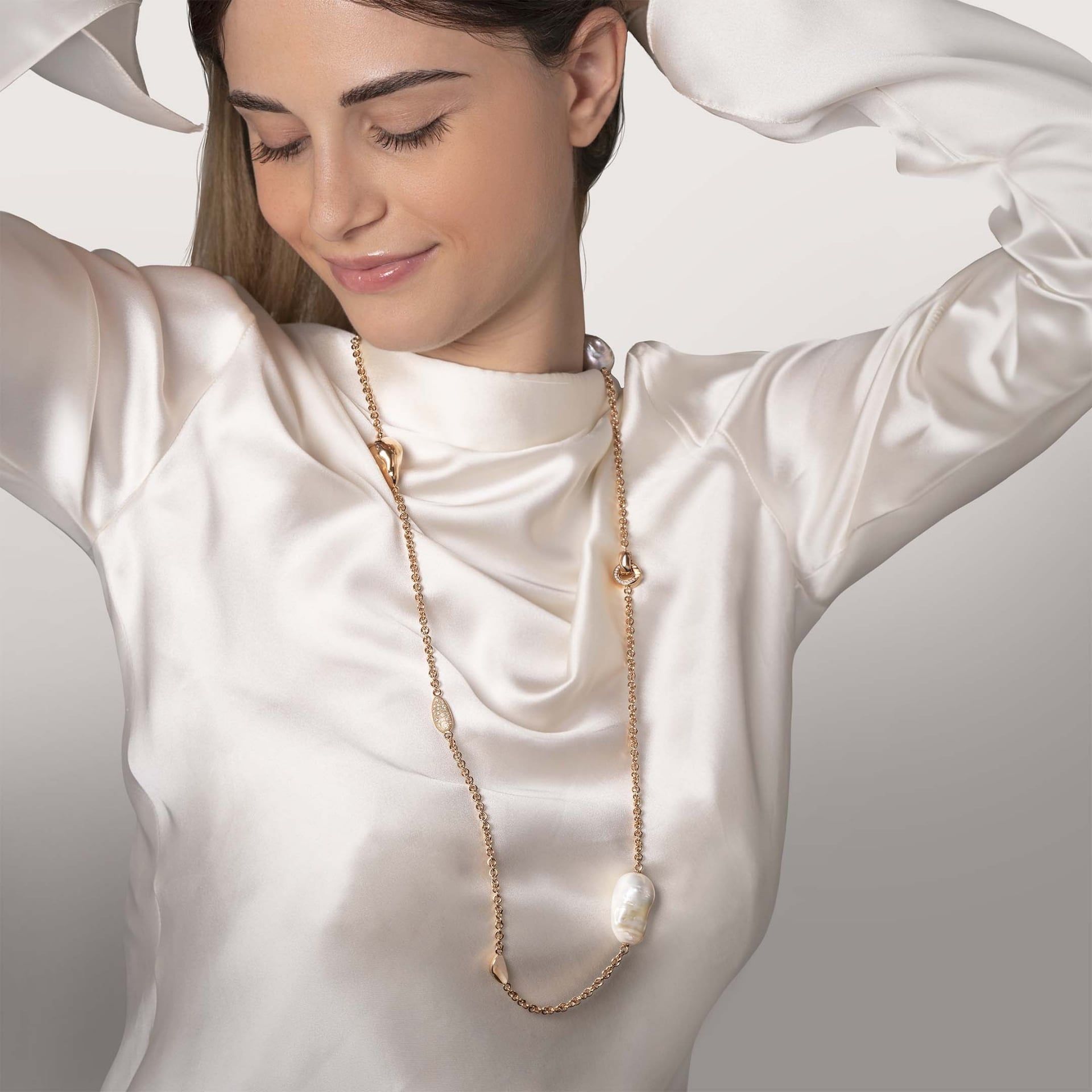 ASTRUA Collana Diva, Oro Rosa, Perle, Diamanti  DI65DLPD-1P52PBAR.80