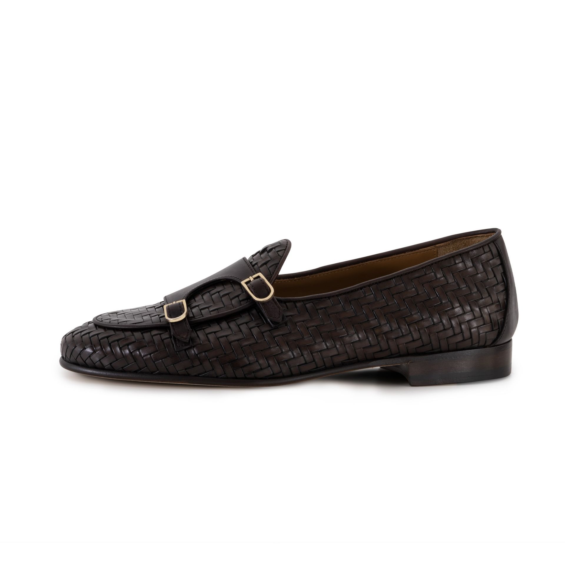 EDHÈN MILANO Brera - Scarpa Doppia Fibbia Pelle Intrecciata Marrone  ALB099WOVBRWBOXBRW