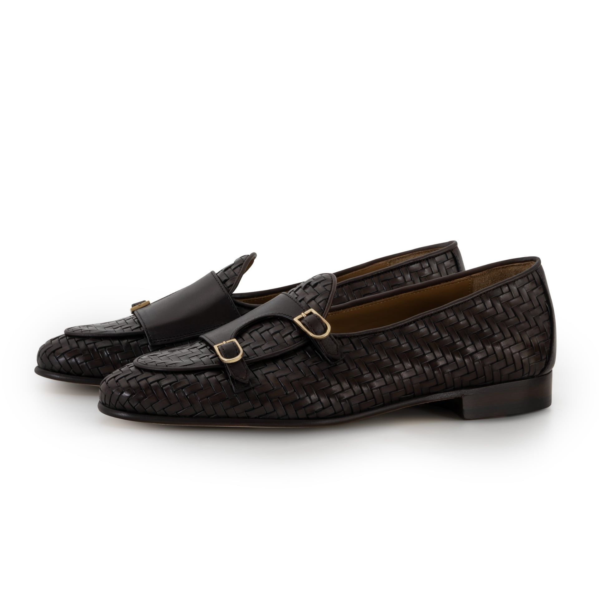 EDHÈN MILANO Brera - Scarpa Doppia Fibbia Pelle Intrecciata Marrone  ALB099WOVBRWBOXBRW