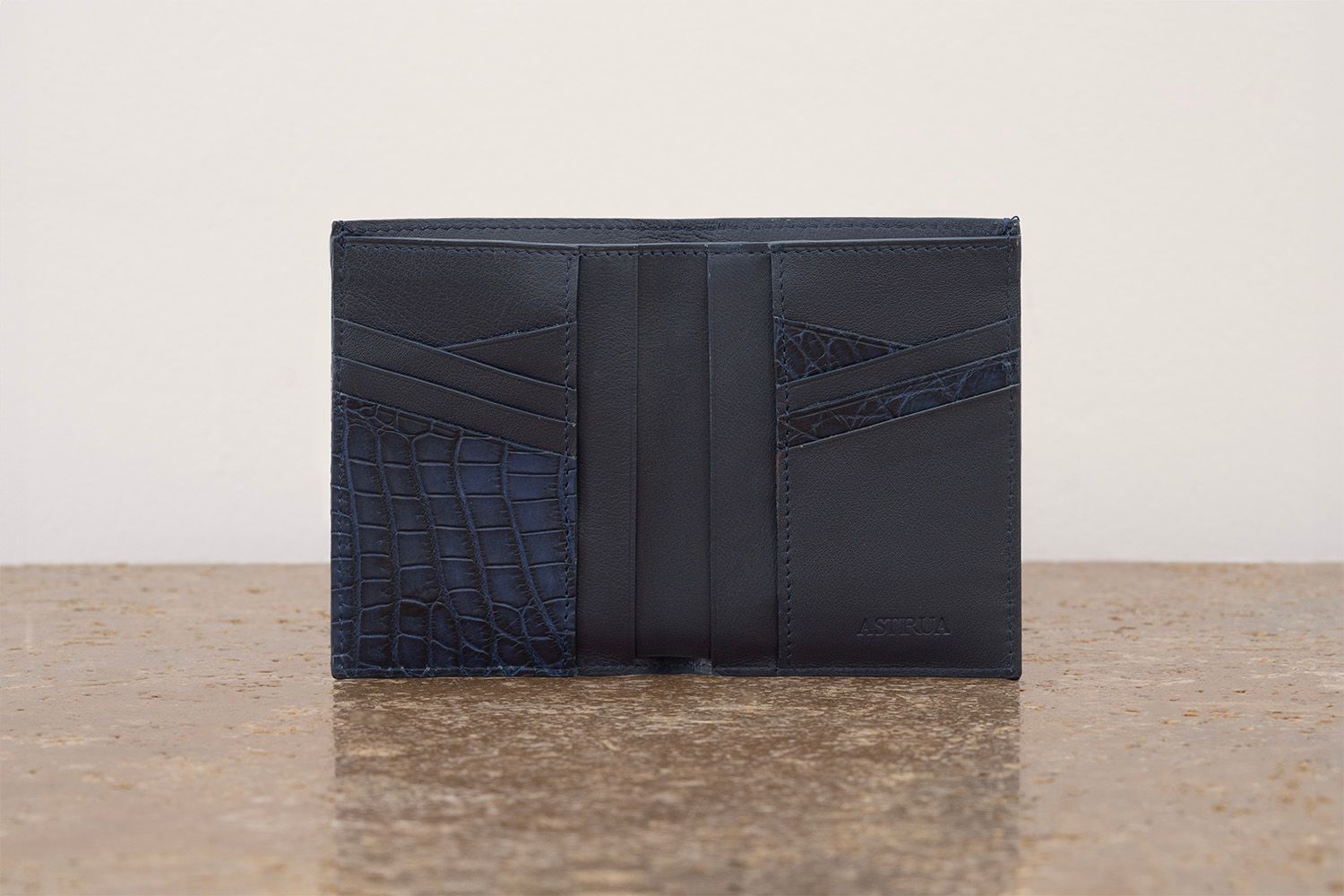 ASTRUA Creazioni Portafoglio Verticale Vitello Tamponato Denim Int. Dett. Coccodrillo  PV1VT80-P410/M