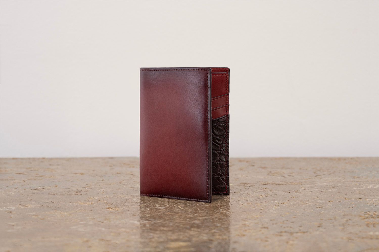 ASTRUA Creazioni Portafoglio Verticale In Pelle Di Vitello Tamponato e Coccodrillo Oxblood  PV1VTC28-P432