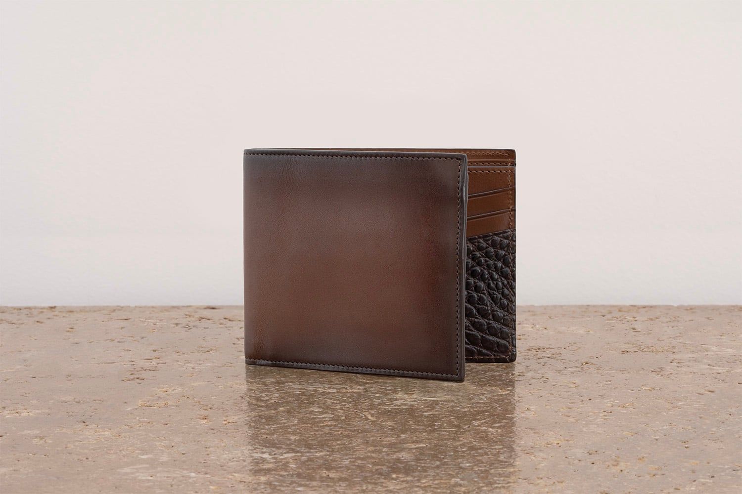 ASTRUA Creazioni Portafoglio Orizzontale In Pelle Di Vitello Tamponato e Coccodrillo Dark Oak  PO1VTC26-P505