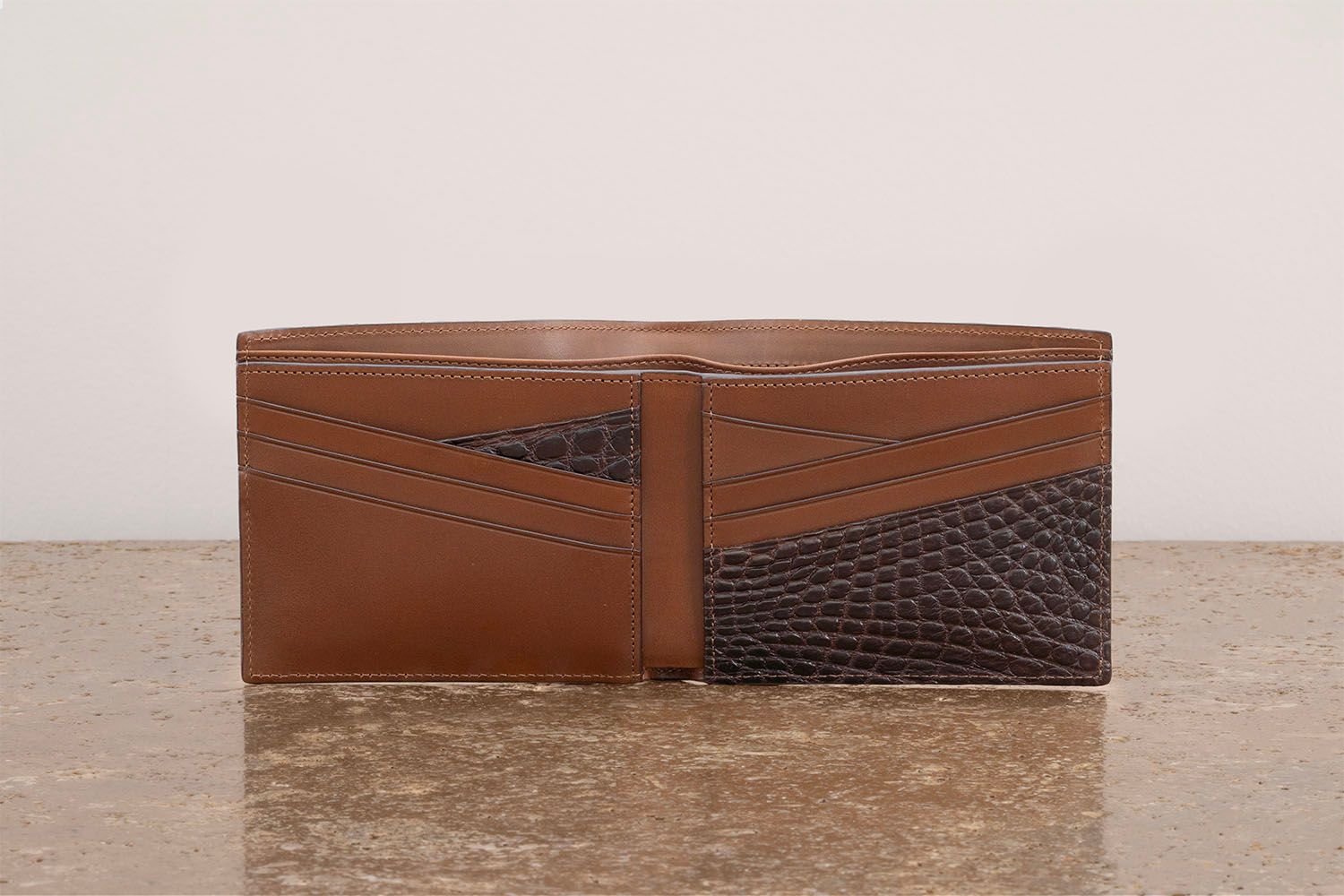 ASTRUA Creazioni Portafoglio Orizzontale In Pelle Di Vitello Tamponato e Coccodrillo Dark Oak  PO1VTC26-P505