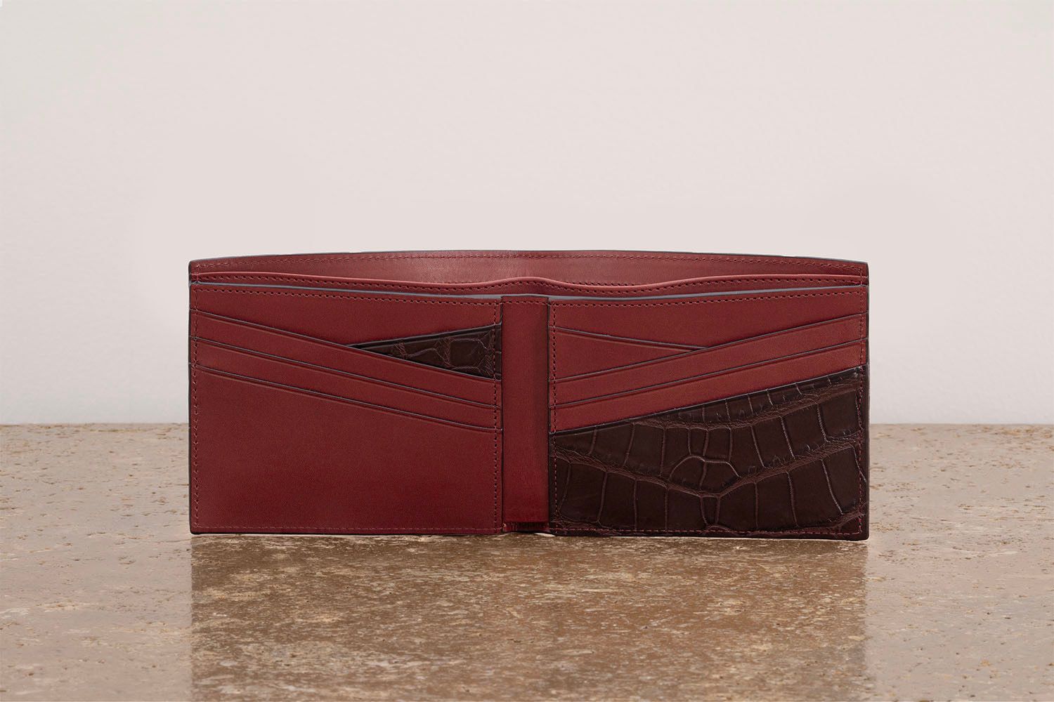 ASTRUA Creazioni Portafoglio Orizzontale In Pelle Di Vitello Tamponato e Coccodrillo Oxblood  PO1VTC28-P505