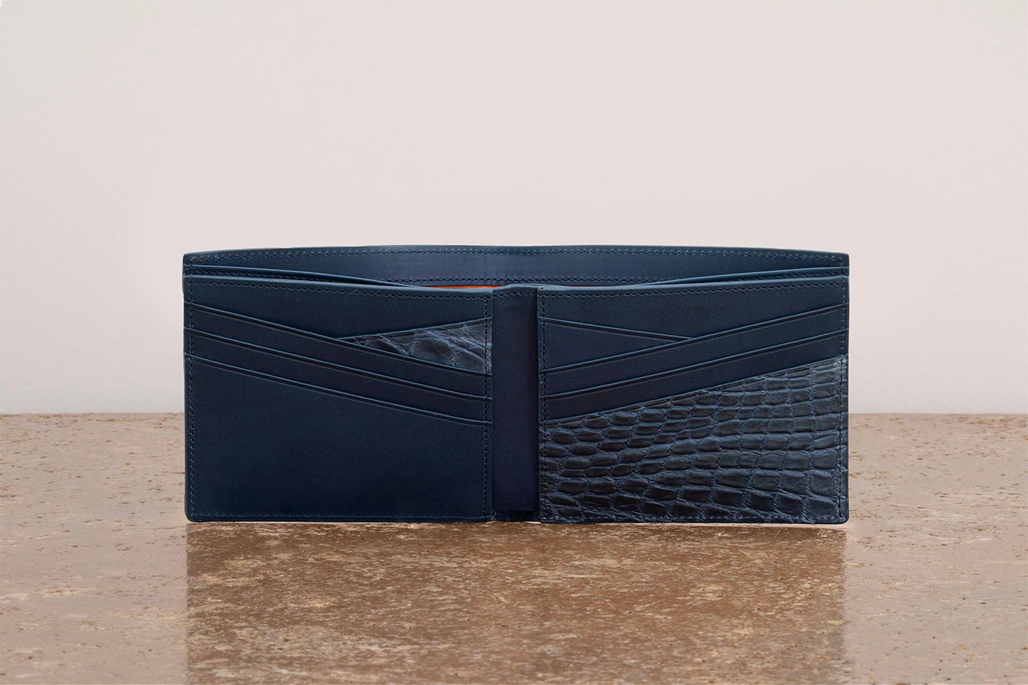 ASTRUA Creazioni Portafoglio Orizzontale In Pelle Di Vitello Tamponato e Coccodrillo Blu Navy  PO1VTC25-P505