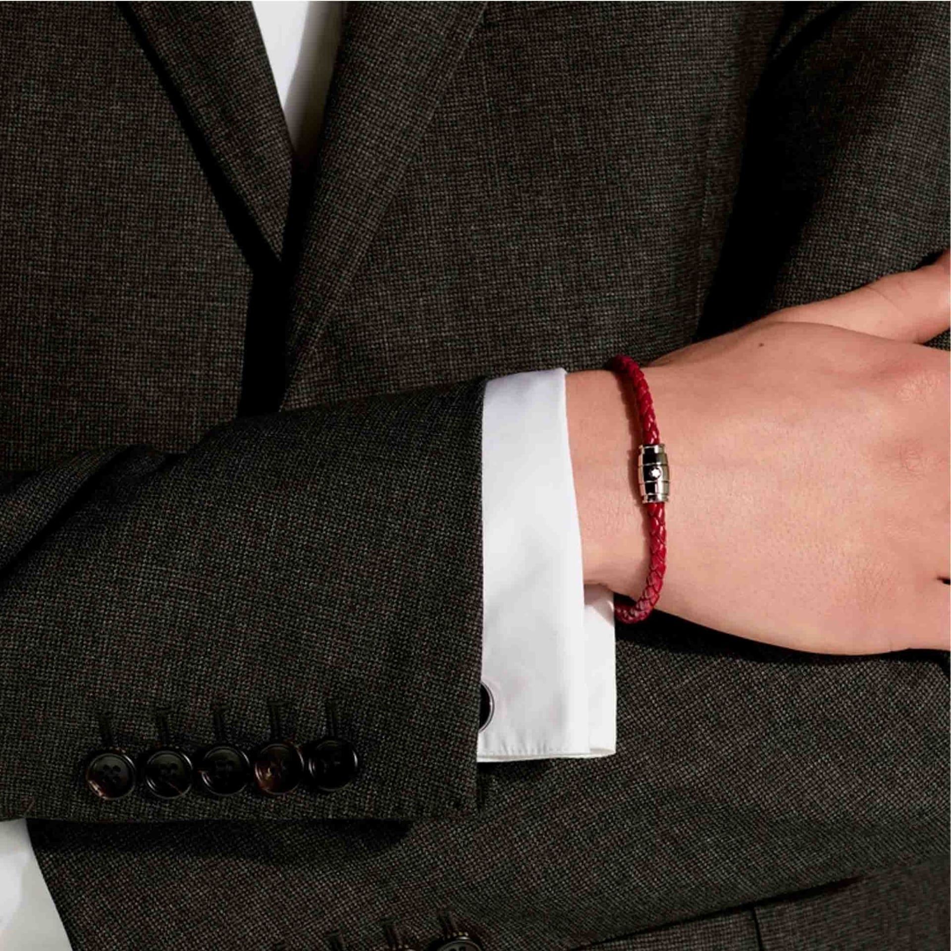 MONTBLANC Bracciale in Acciaio a 3 Anelli Meisterstück in Pelle Ruggine Scuro  134064
