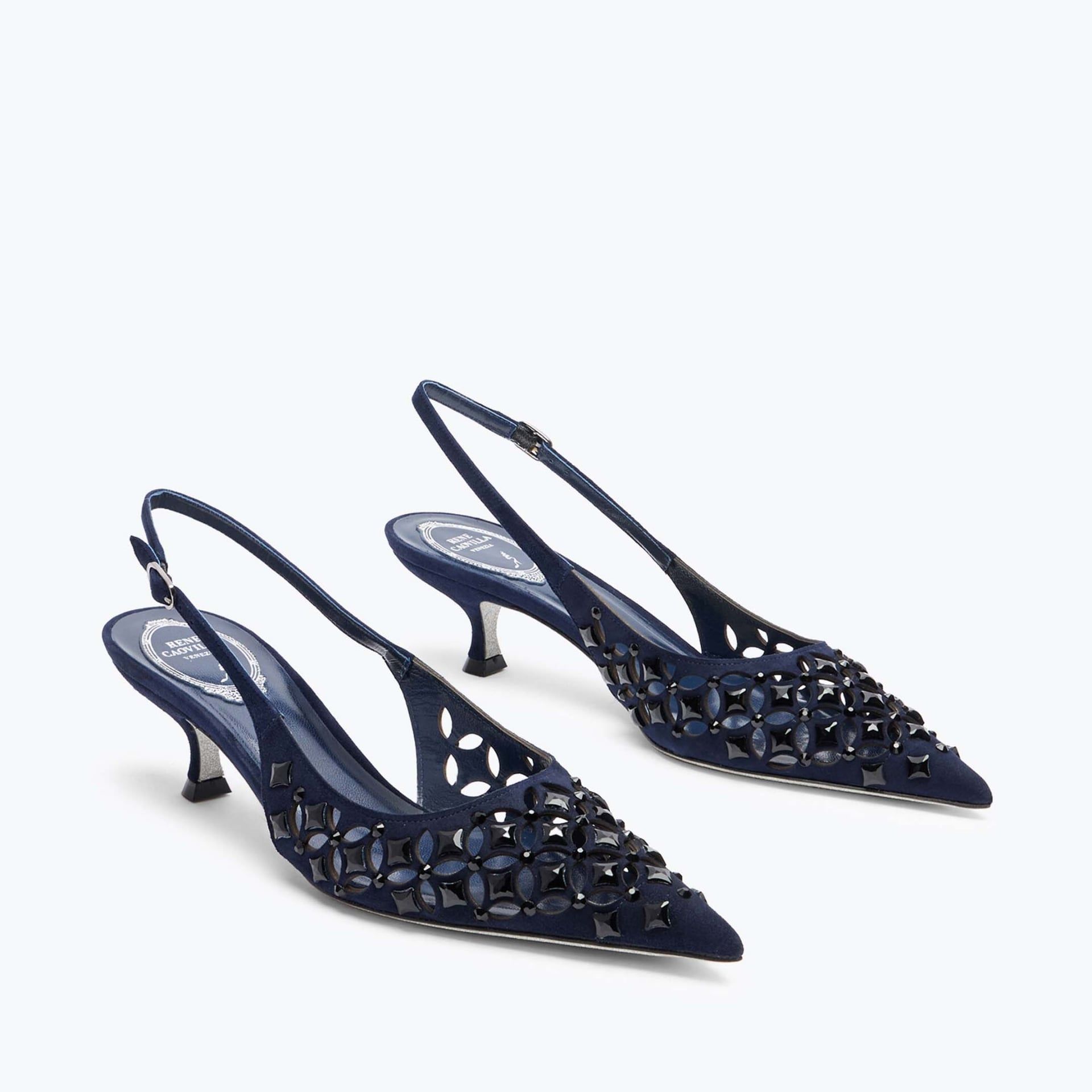 Rene Caovilla Trifora - Slingback Tacco Basso Blu Notte  C12184-050-C001Y124