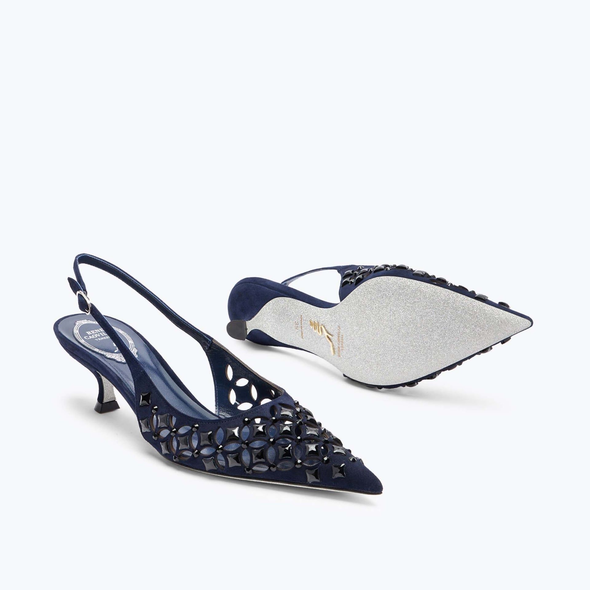 Rene Caovilla Trifora - Slingback Tacco Basso Blu Notte  C12184-050-C001Y124