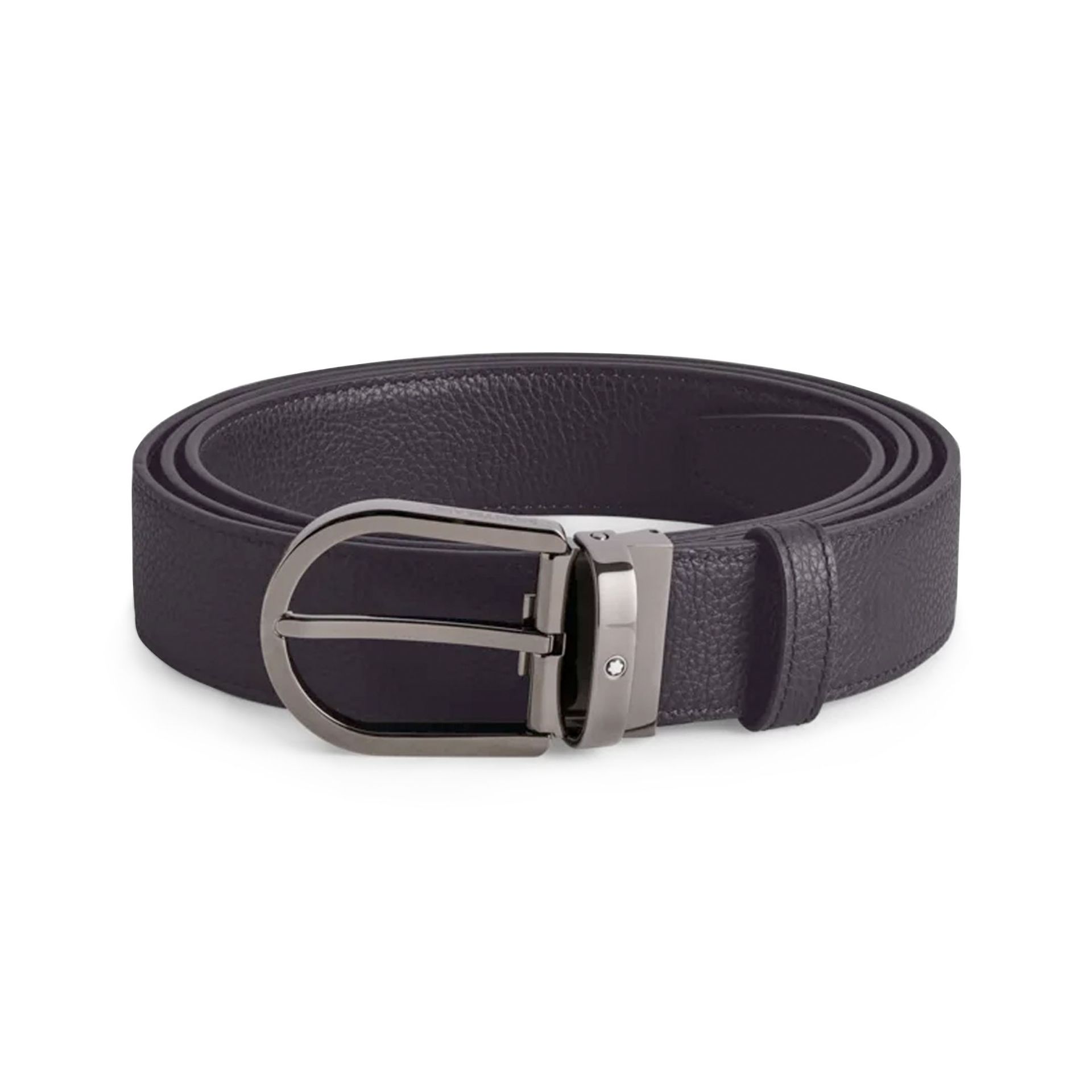 MONTBLANC Cintura Reversibile in Pelle Blu Notte/Nera Con Fibbia a Ferro di Cavallo  199082