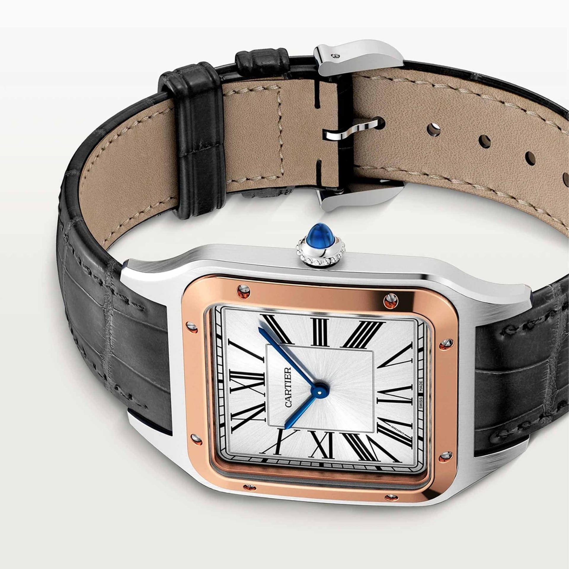 CARTIER Santos-Dumont Modello XL, Oro Rosa E Acciaio, Pelle 46,6 x 33,9 MM W2SA0017