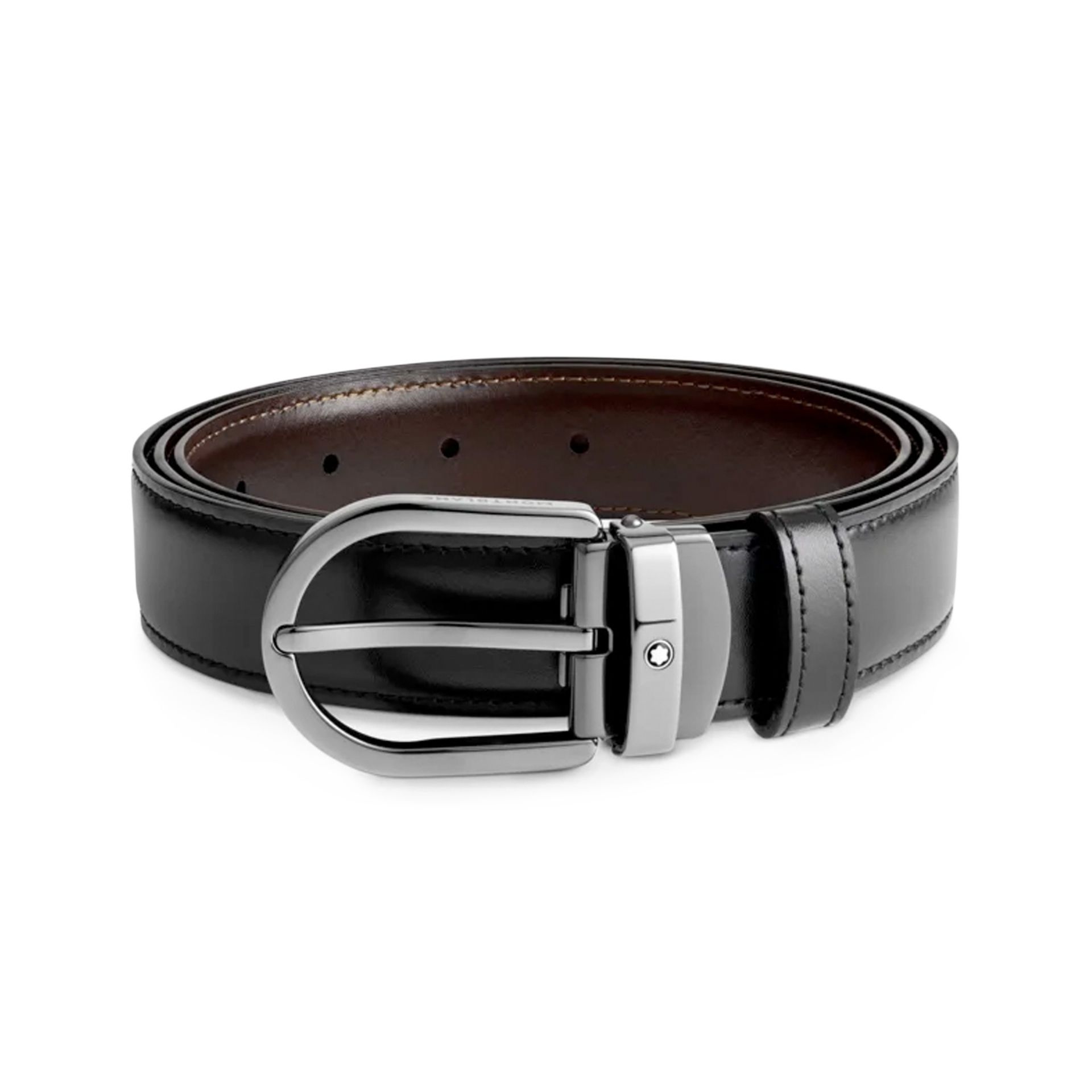 MONTBLANC Cintura Reversibile in Pelle Nera/Marrone 30 Mm Con Fibbia a Ferro di Cavallo  128803