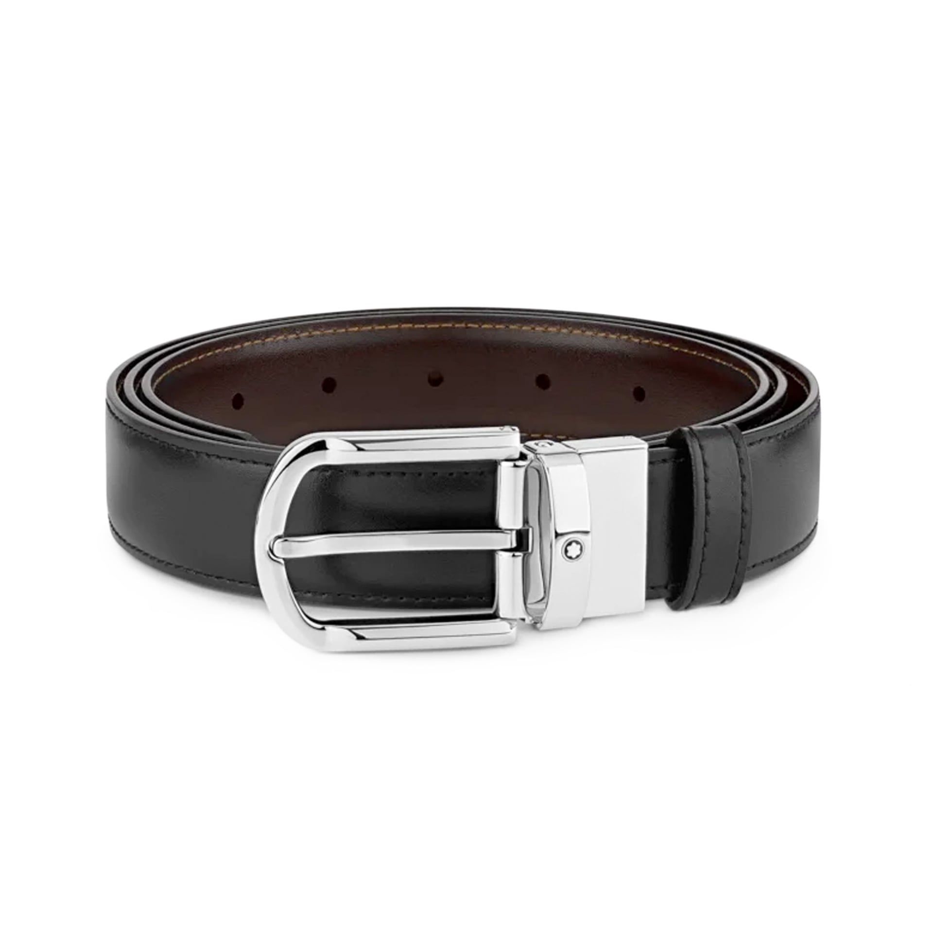 MONTBLANC Cintura Reversibile in Pelle Nera/Marrone 30 Mm Con Fibbia a Ferro di Cavallo  111080