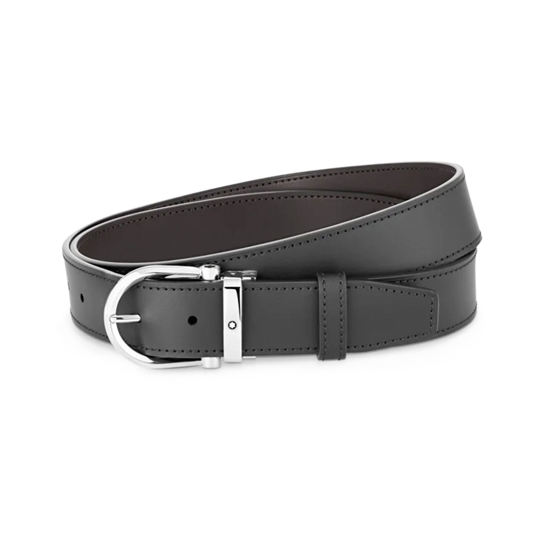 MONTBLANC Cintura Reversibile in Pelle Nera/Marrone 35 Mm Con Fibbia a Ferro di Cavallo  128783