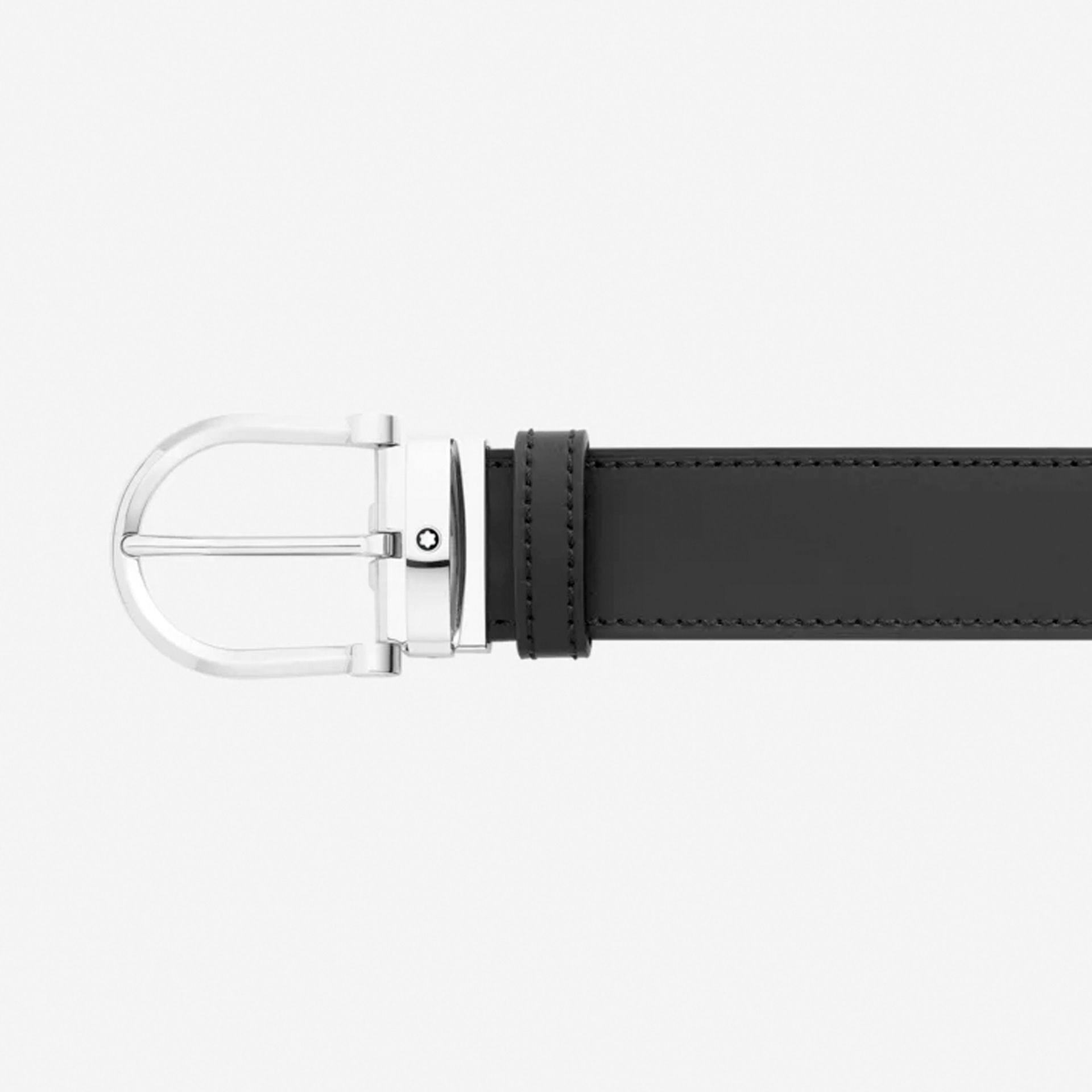 MONTBLANC Cintura Reversibile In Pelle Nera/Blu Con Fibbia a Ferro di Cavallo  128784