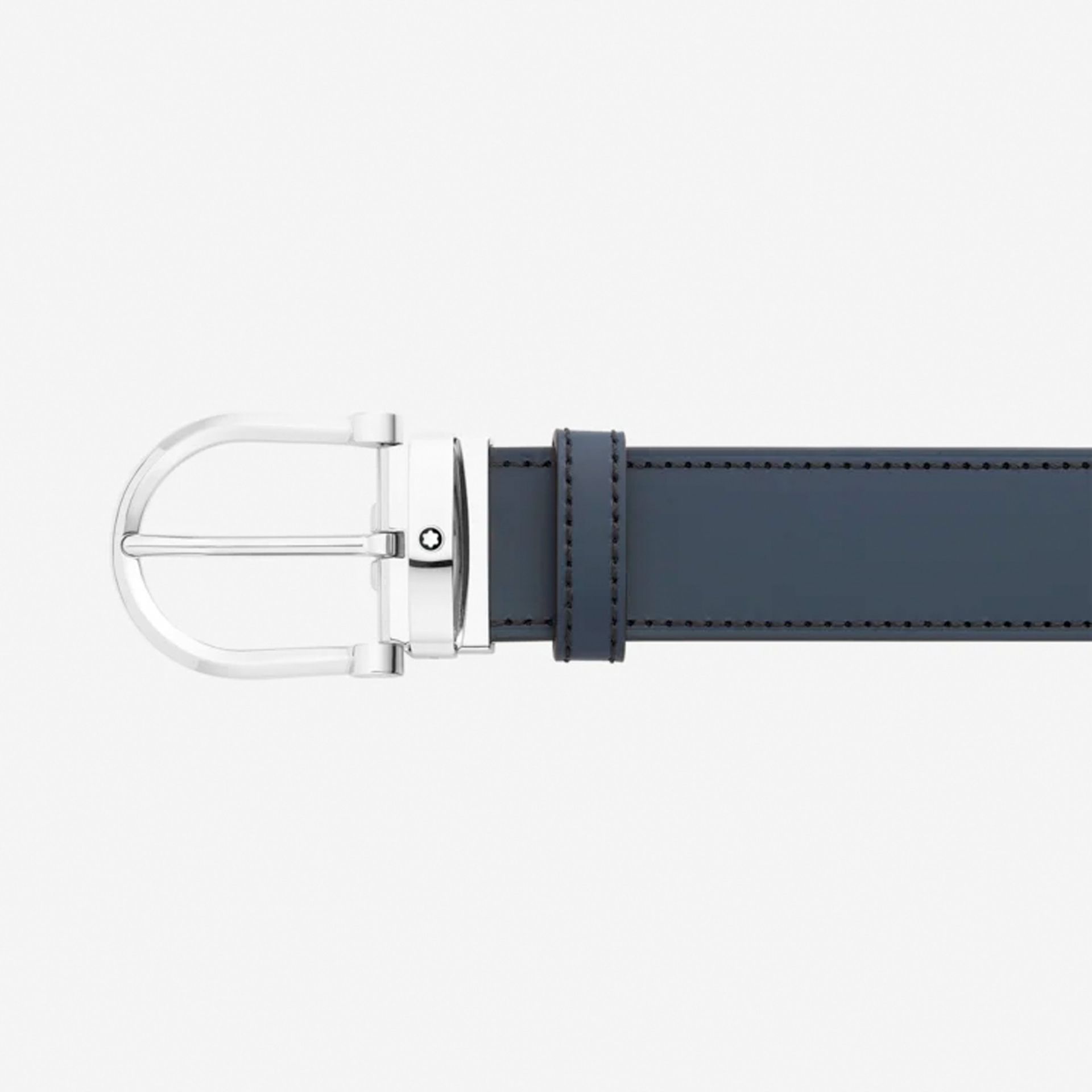 MONTBLANC Cintura Reversibile In Pelle Nera/Blu Con Fibbia a Ferro di Cavallo  128784