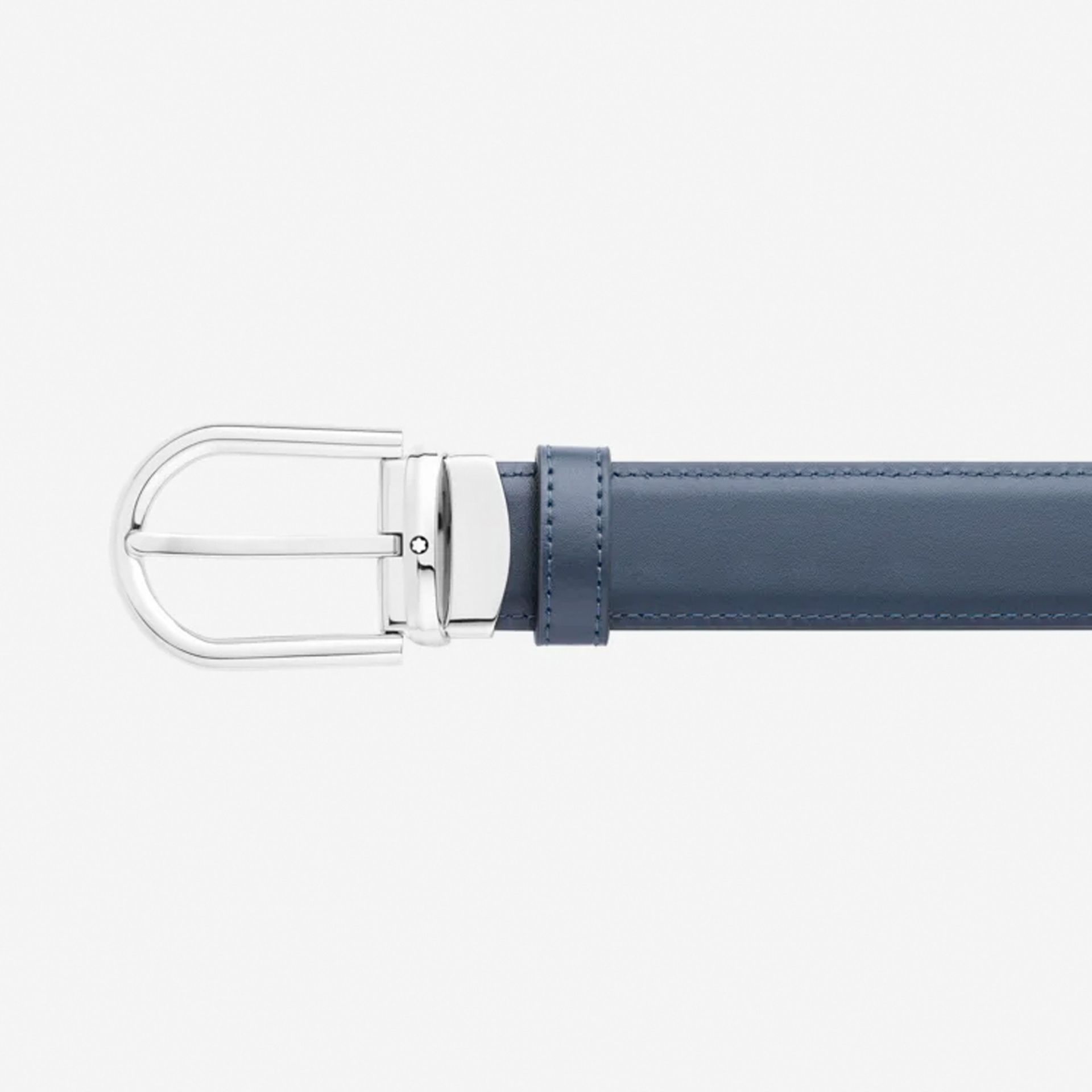 MONTBLANC Cintura Reversibile In Pelle Nera/Blu 30 Mm Con Fibbia a Ferro di Cavallo  128756