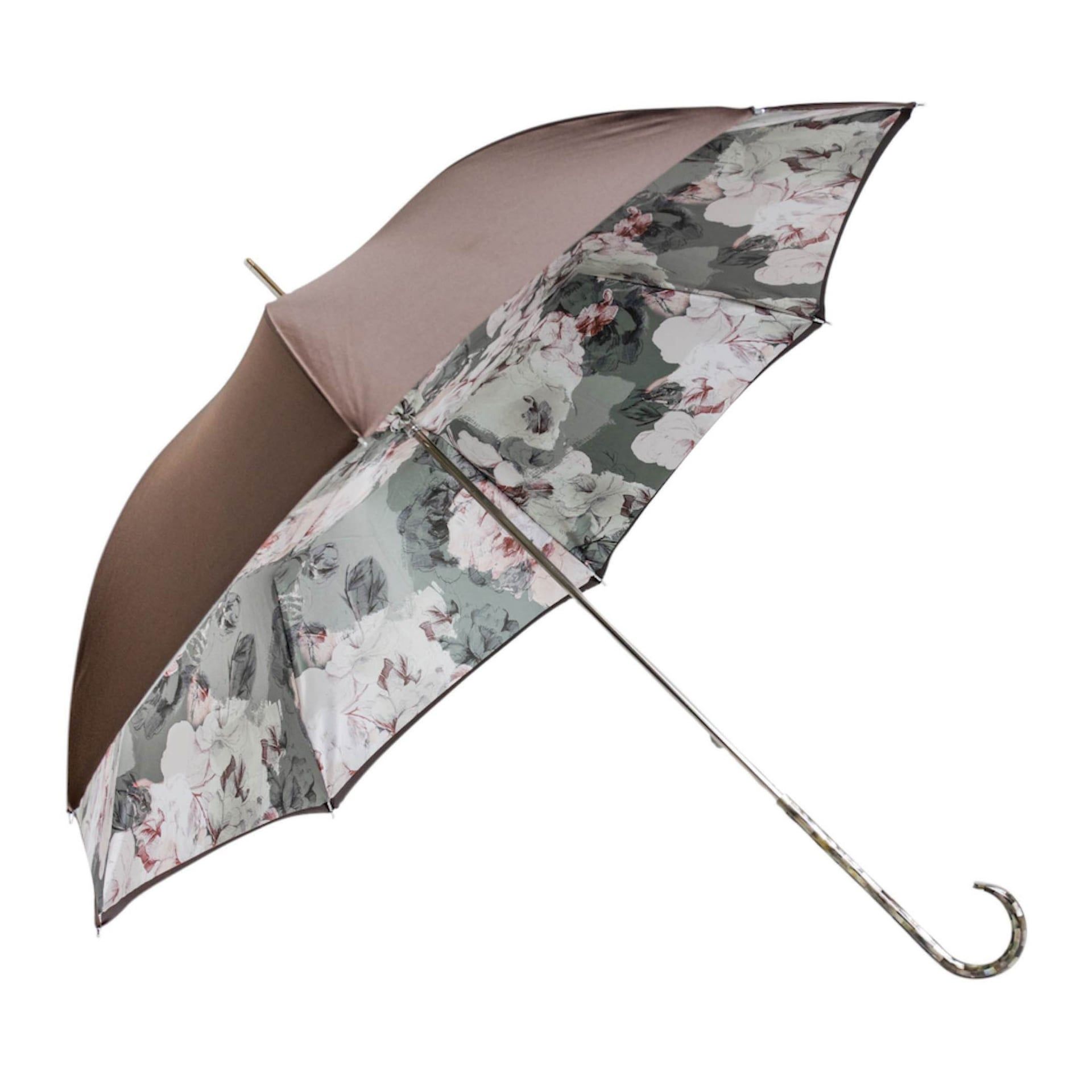 PASOTTI Ombrello Da Donna Lux Brown Interno Fiori Rosa  189N*30*5R316-6*S14