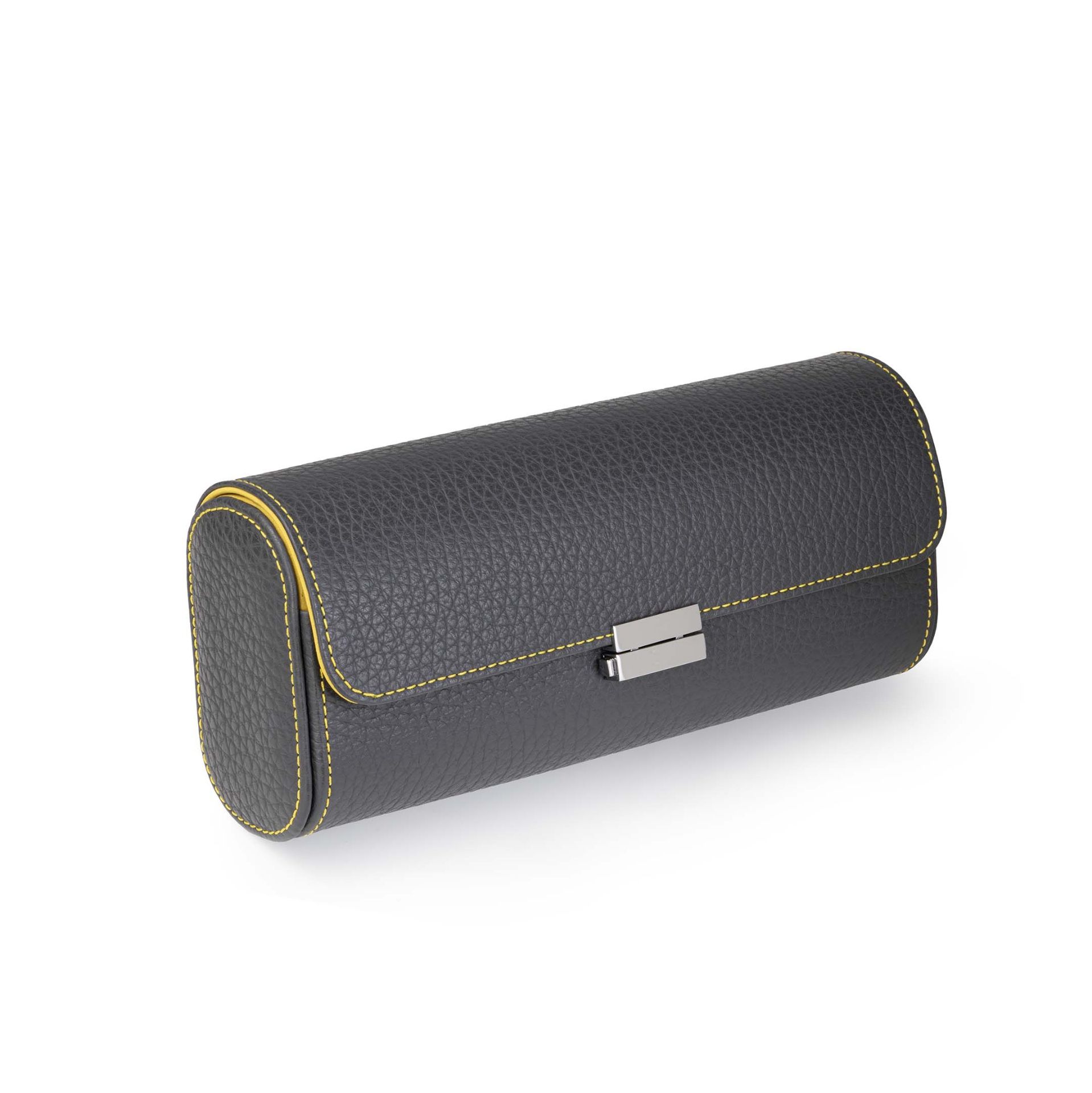 Scatola Del Tempo Pochette Da Viaggio Pelle Grana Dollaro/Nabuk Asfalto Int. Giallo Edizione Astrua  POCHETTE4