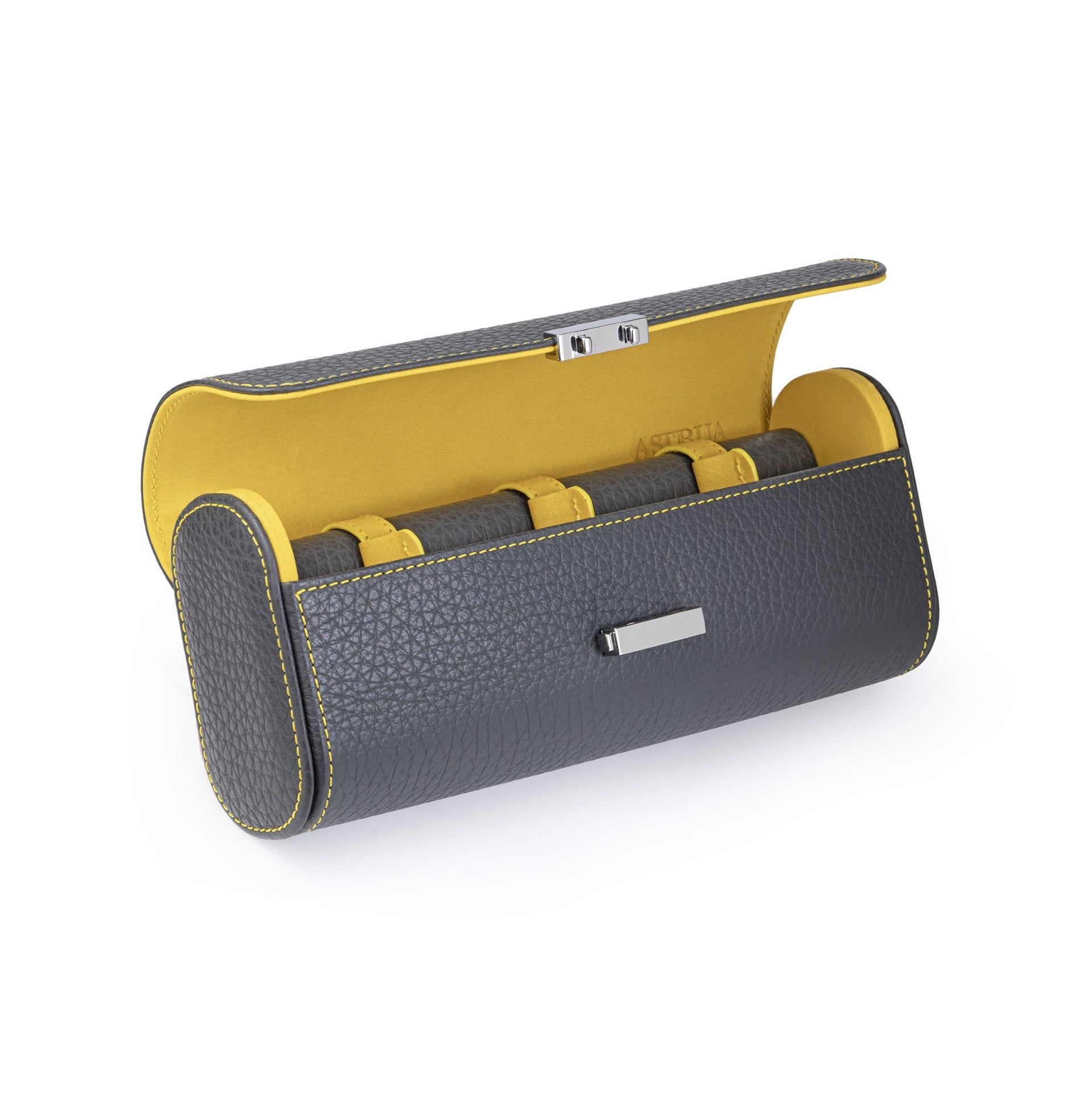 Scatola Del Tempo Pochette Da Viaggio Pelle Grana Dollaro/Nabuk Asfalto Int. Giallo Edizione Astrua  POCHETTE4