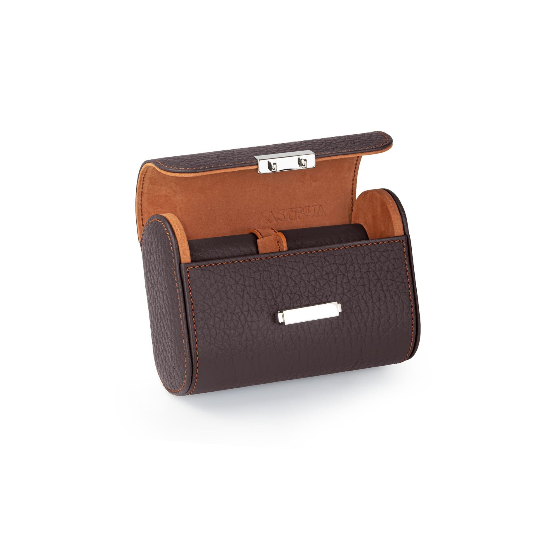 Scatola Del Tempo Pochette 2 Posti Pelle Grana Dollaro/Nabuk Wine Int. Ruggine Edizione Astrua  POCHETTE2