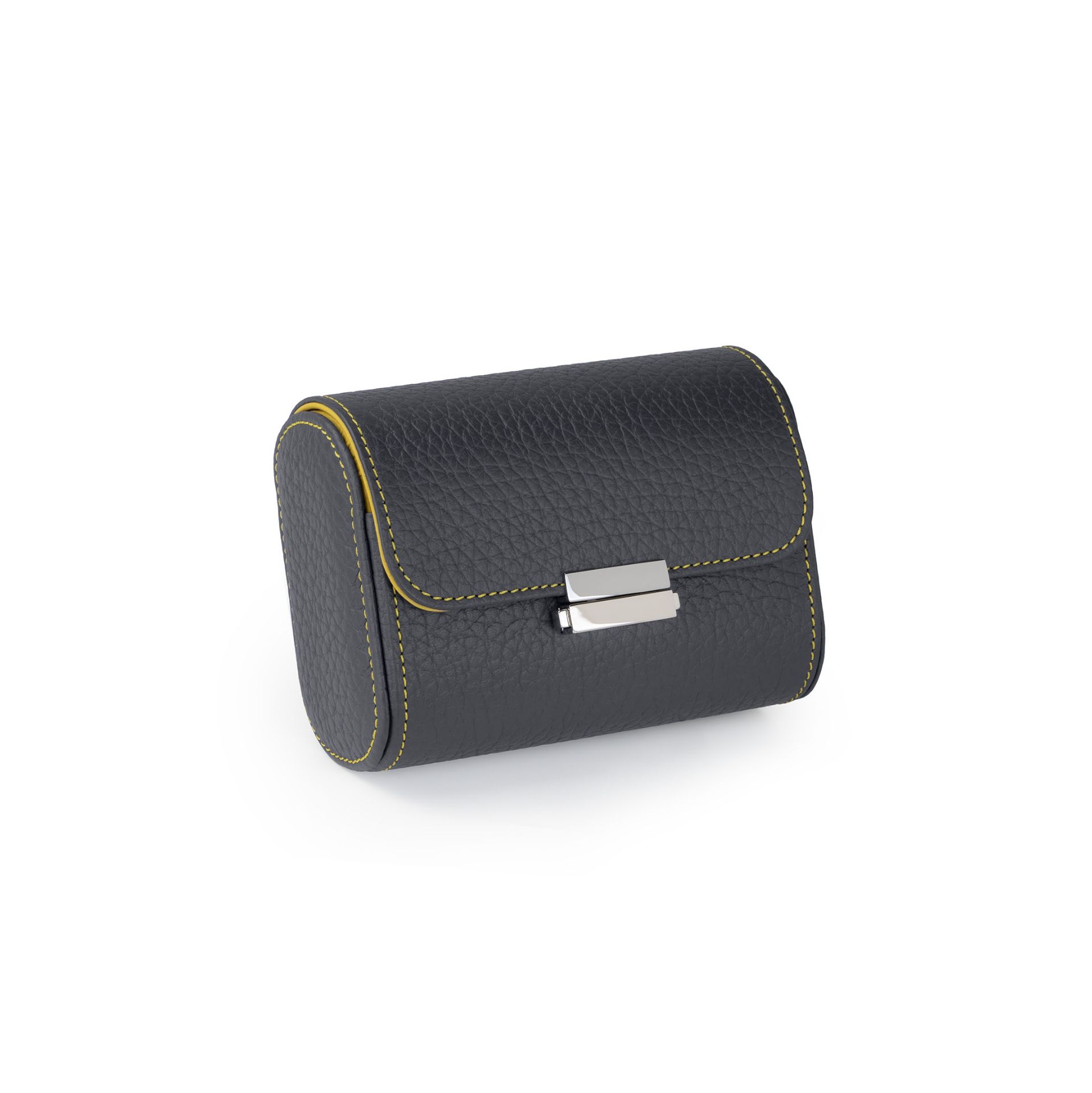 Scatola Del Tempo Pochette 2 Posti Pelle Grana Dollaro/Nabuk Asfalto Int. Giallo Edizione Astrua  POCHETTE2